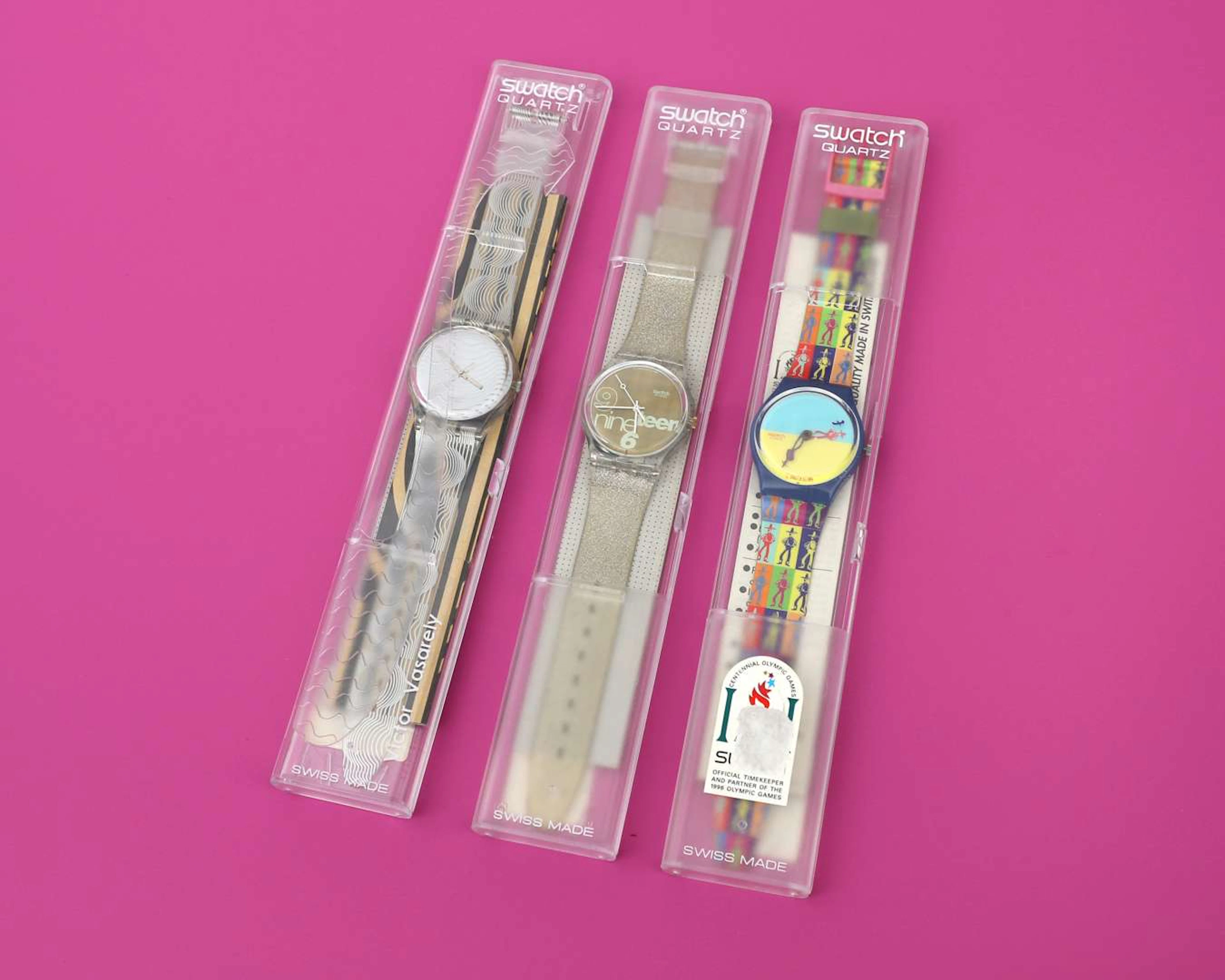Three Swatch wristwatches, including ‘Keret Victor Vasarely’, 1996