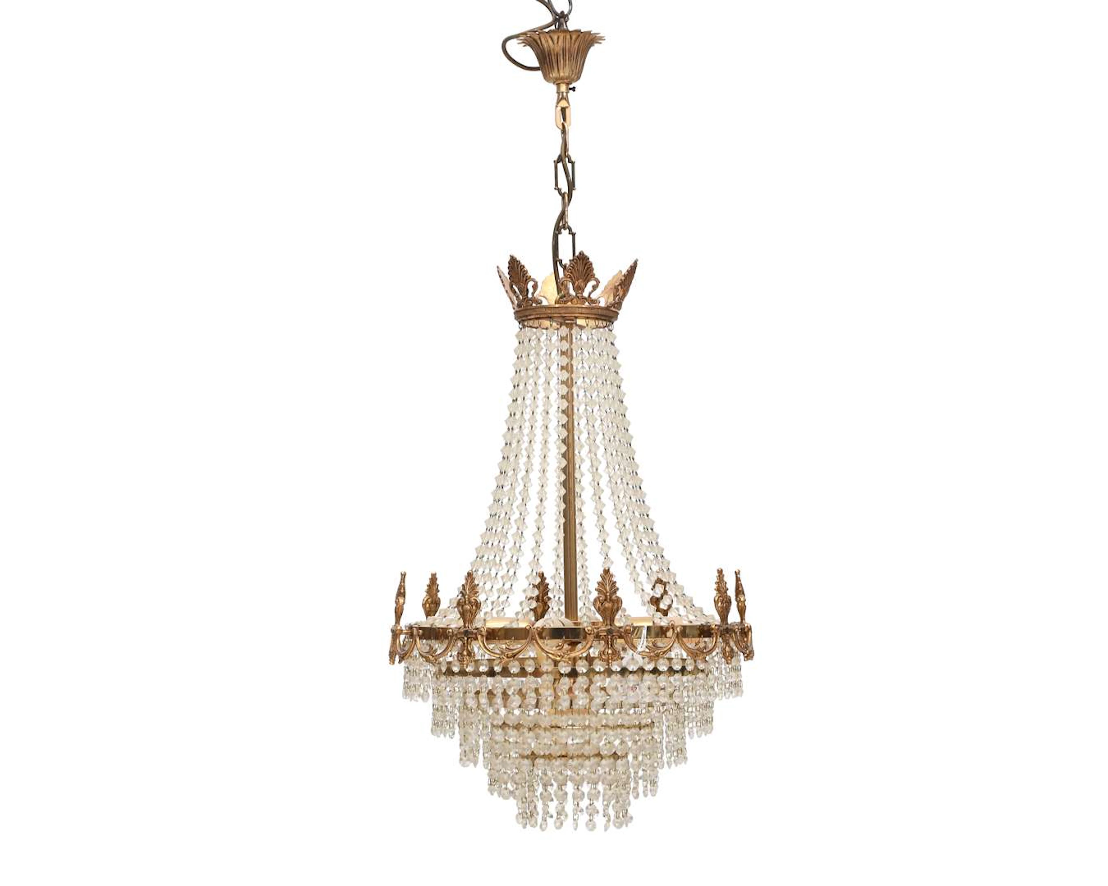 A gold-coloured four-light chandelier, 20th century