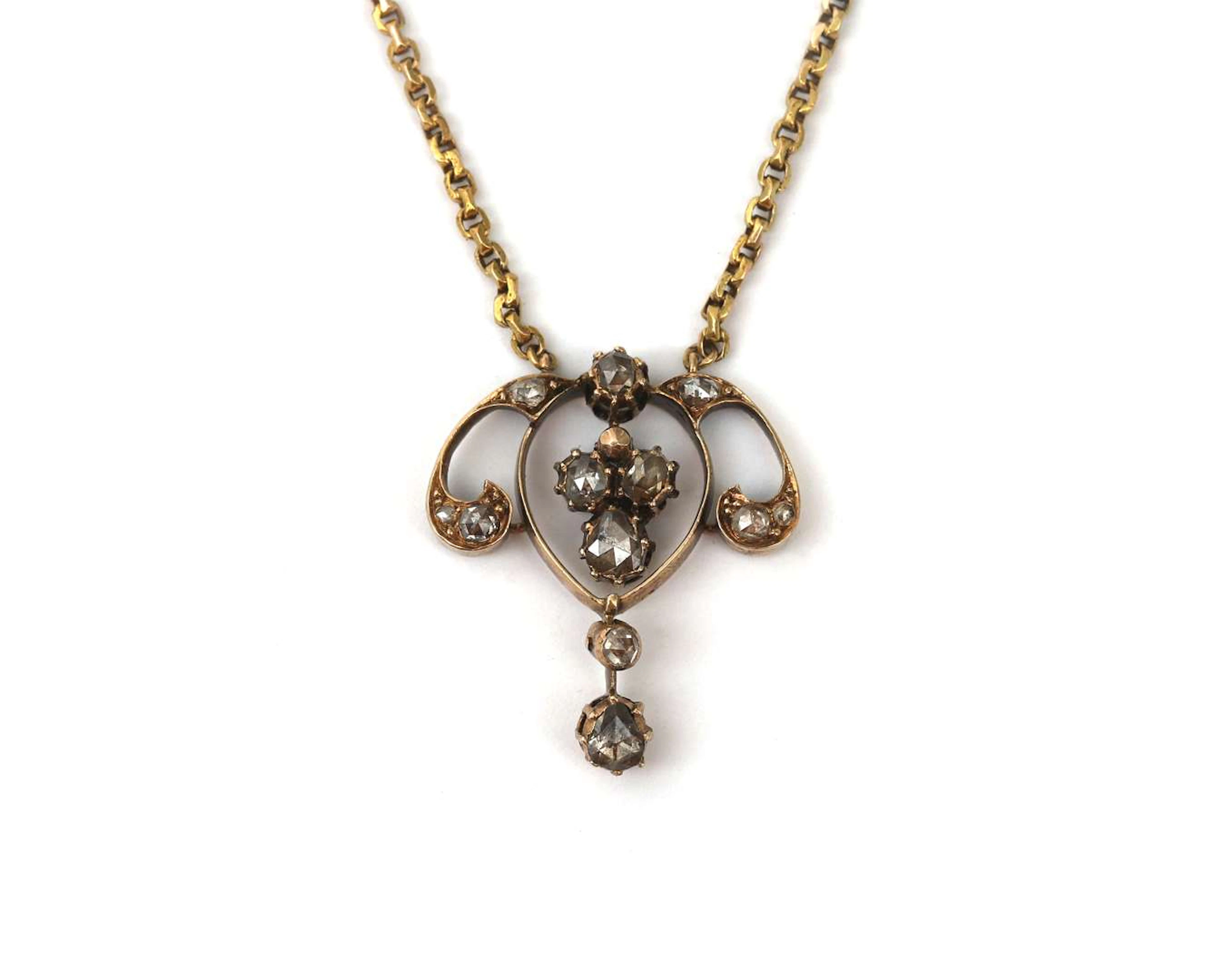 A 14k yellow gold necklace with a rose-cut diamond, late 19th century