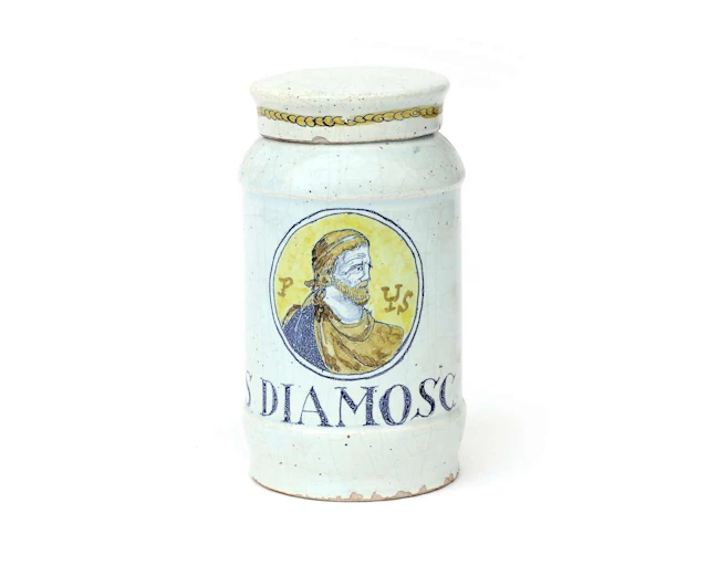 An earthenware albarello apothecary jar, Italy, 19th century