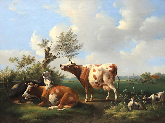 Albertus Verhoesen (1806–1881), Cattle resting by a pollarded willow