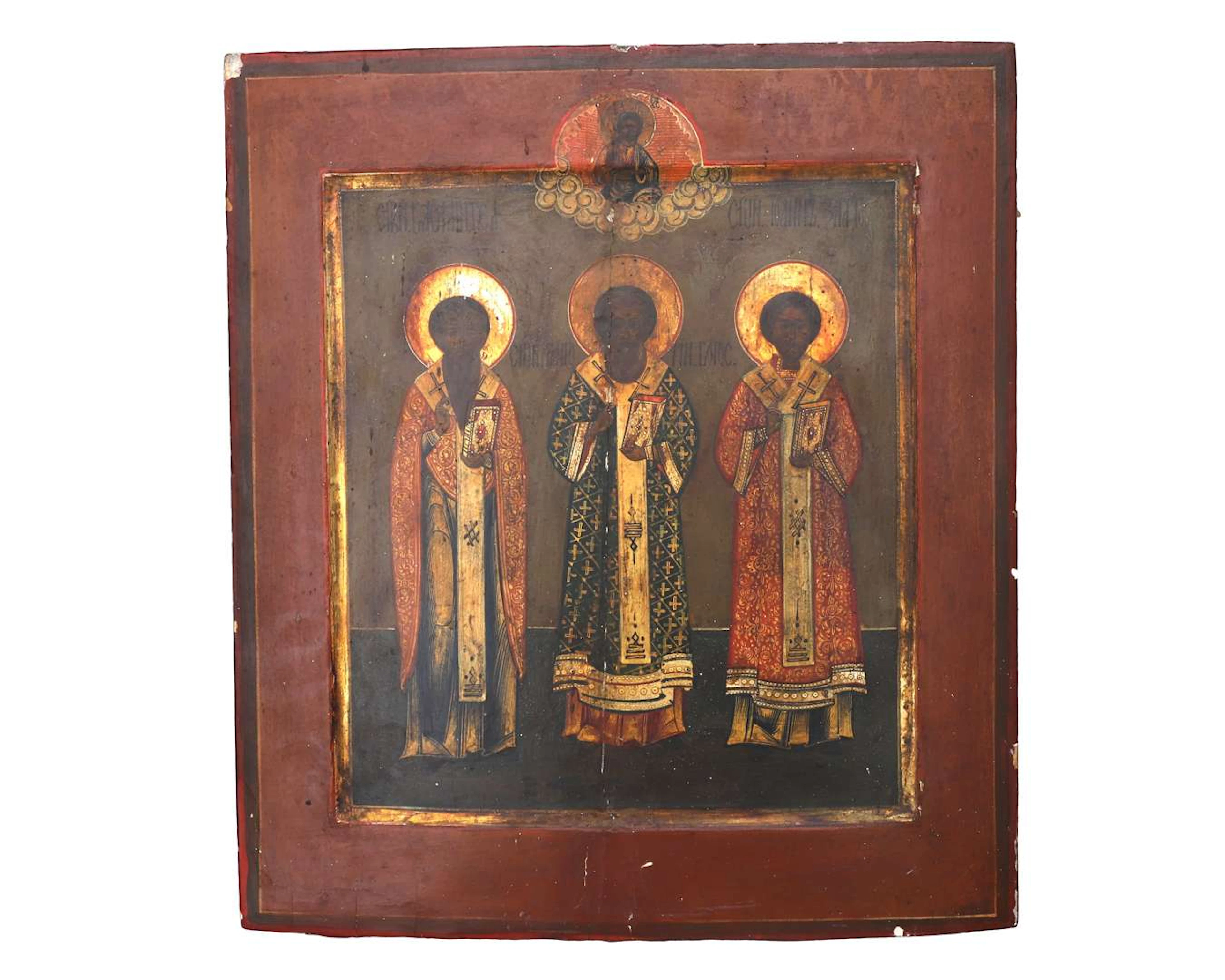 An icon depicting the Three Holy Hierarchs, Russian Orthodox, 19th century