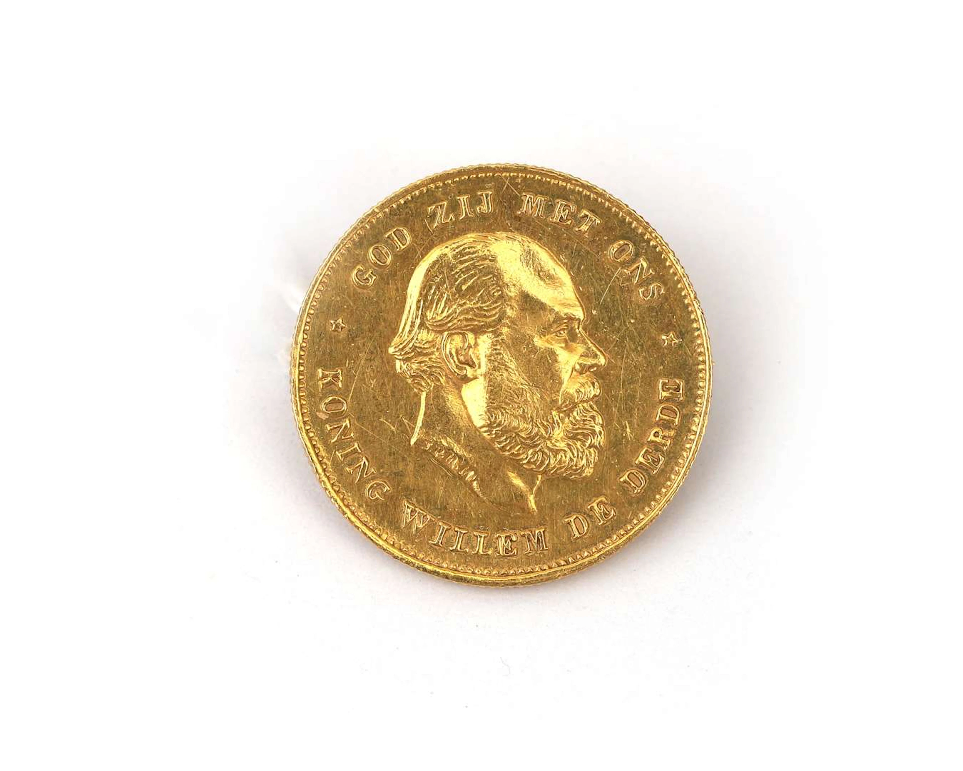 A 900/000 yellow gold coin brooch: 10 Gulden, William III, 1875
