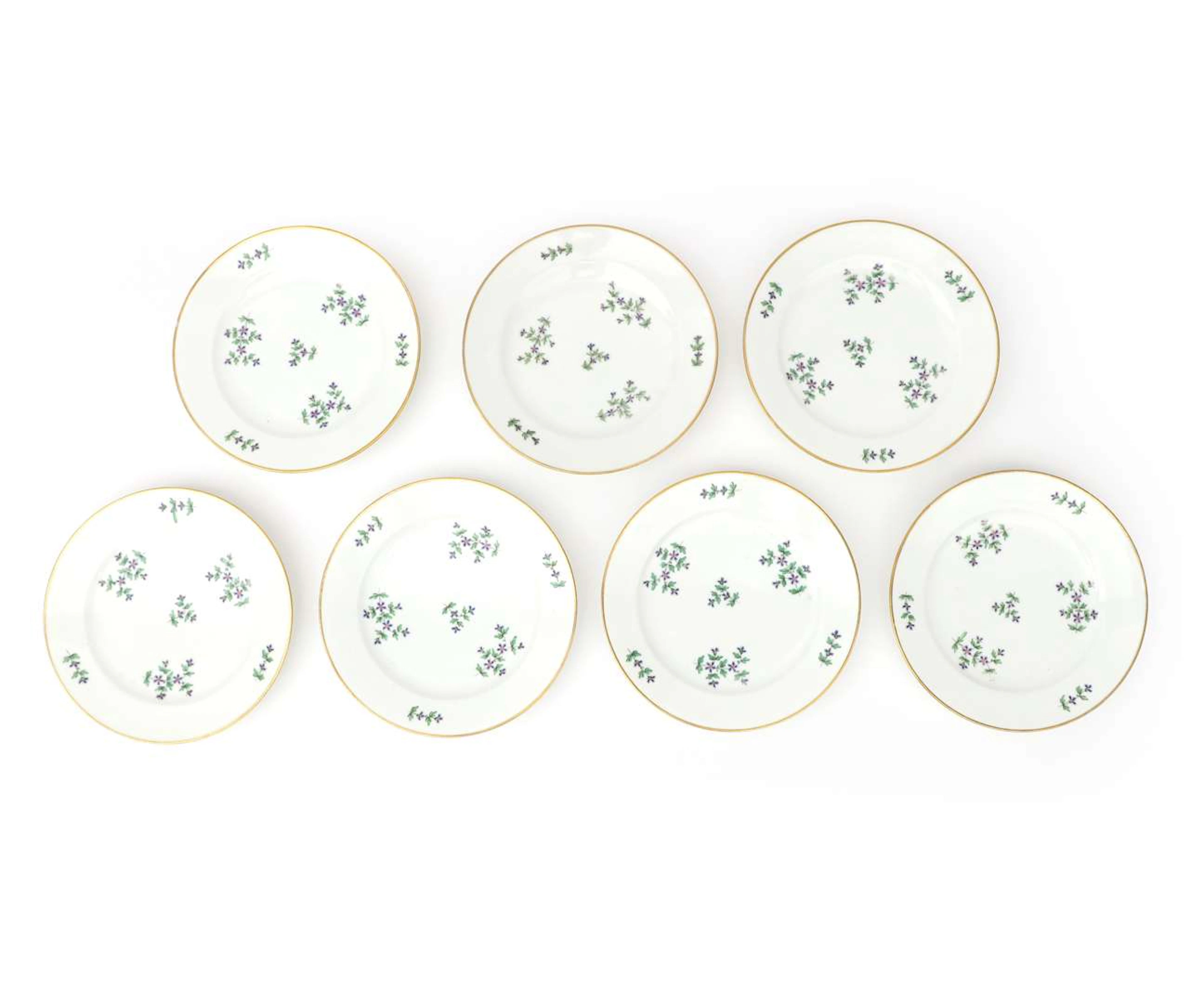 Seven porcelain plates, Duc d'Angoulème, Paris, France, c. 1790