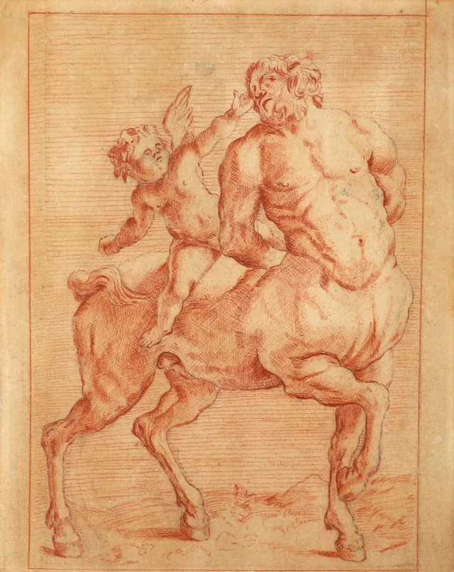 European school (17th/18th century), An old centaur teased by Eros