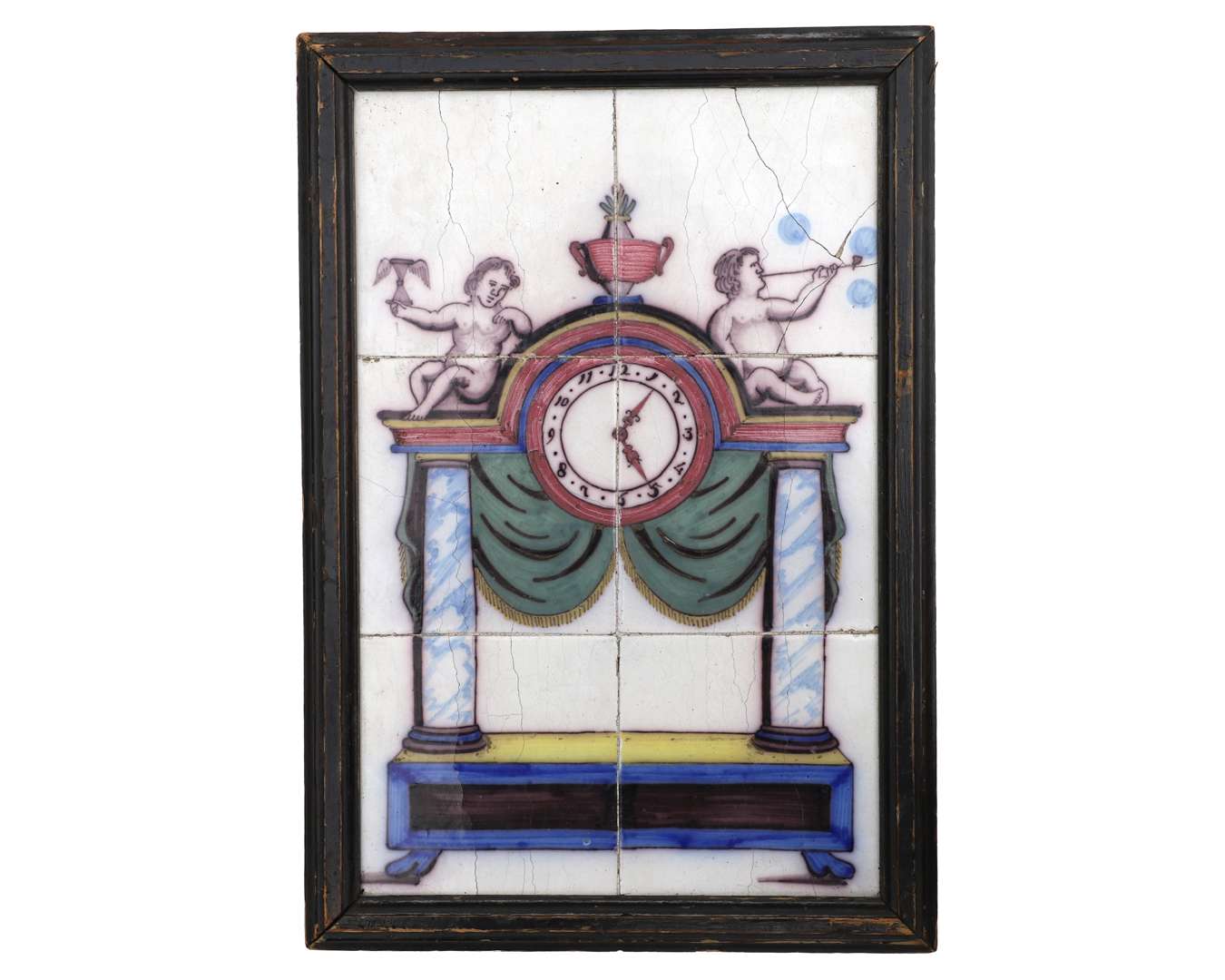 A tile tableau of a pendulum clock, 19th century