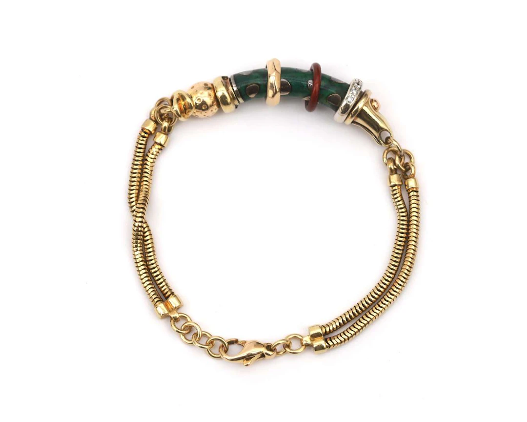 An 18-carat yellow gold La Nouvelle Bague bracelet with enamel and diamonds