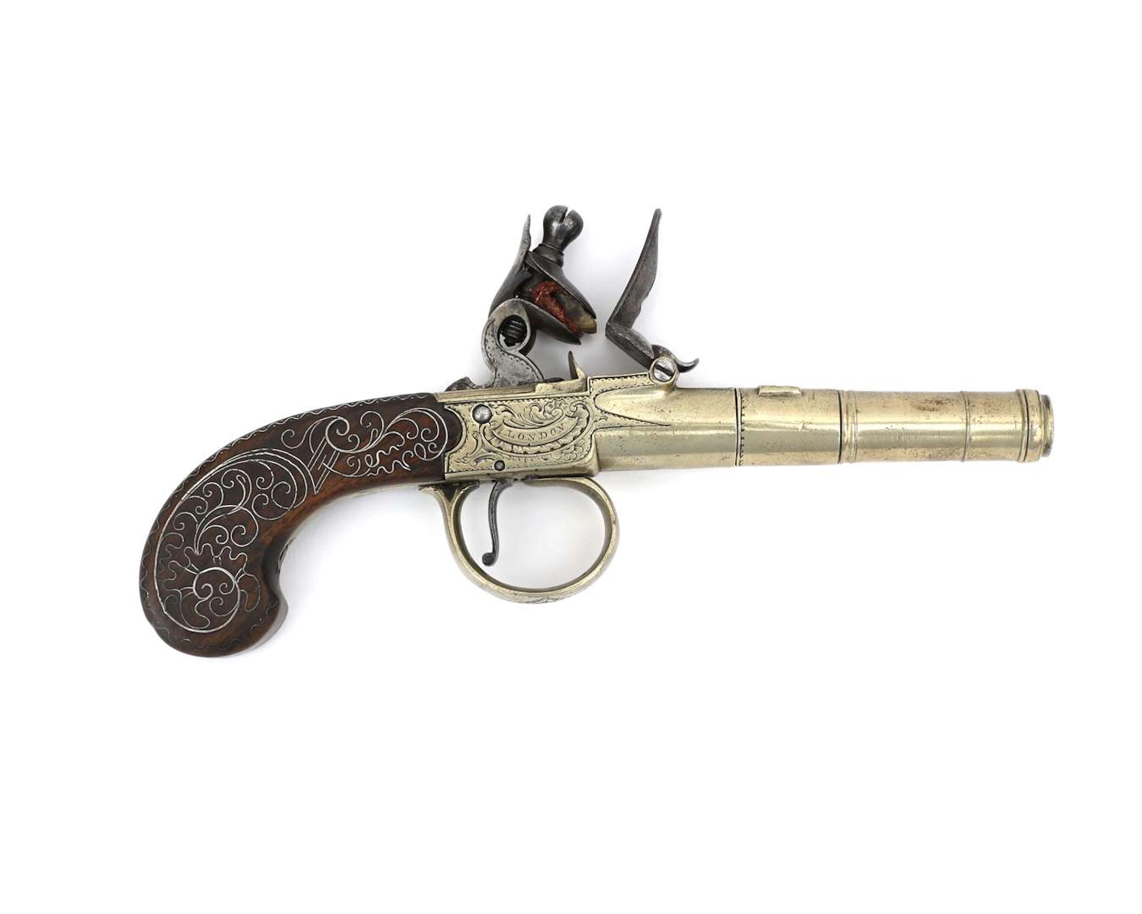 A flintlock pistol, manufactured by: Hall, England, London, second