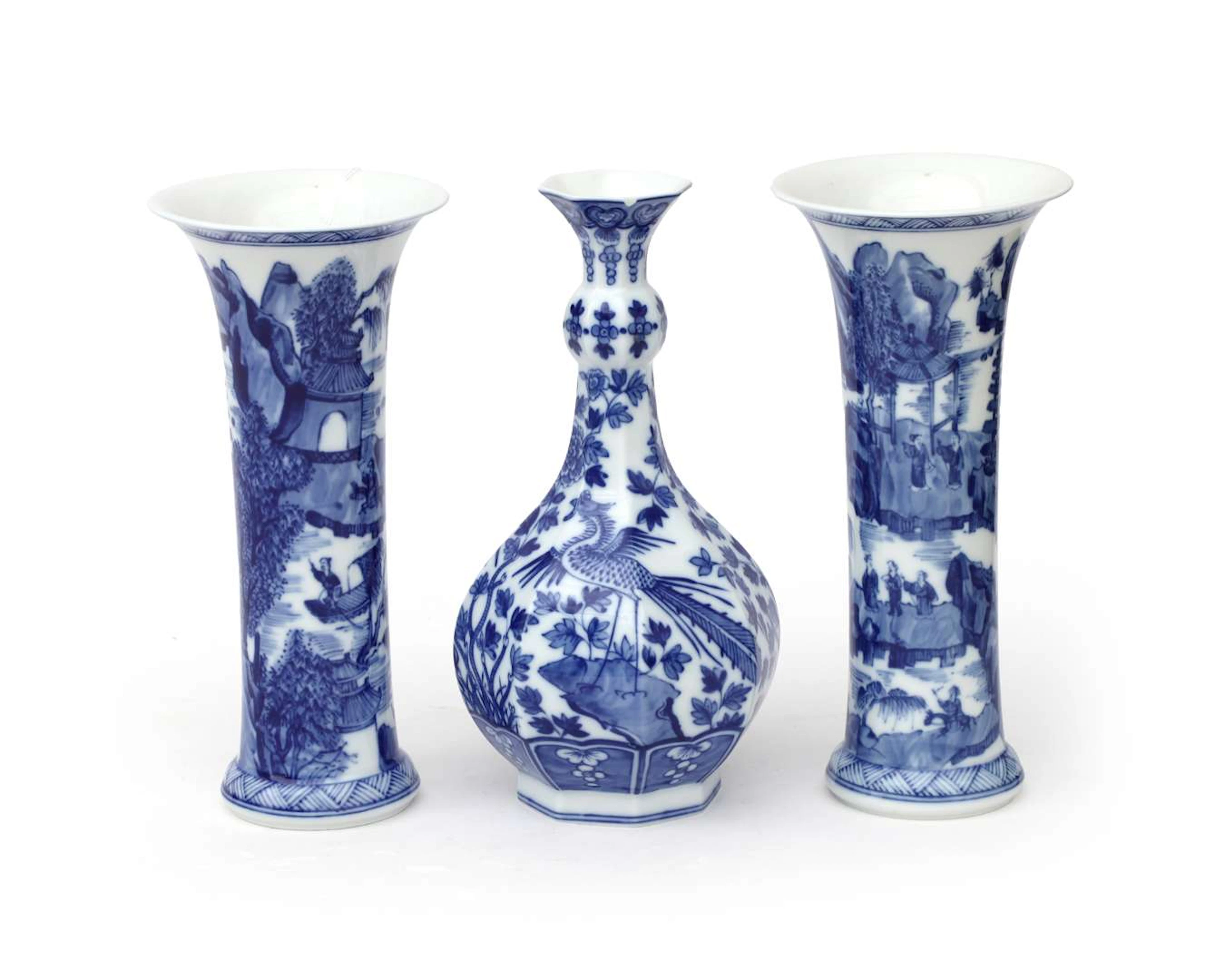A pair of blue porcelain vases and a knobbly vase. Classic Rose, Germany