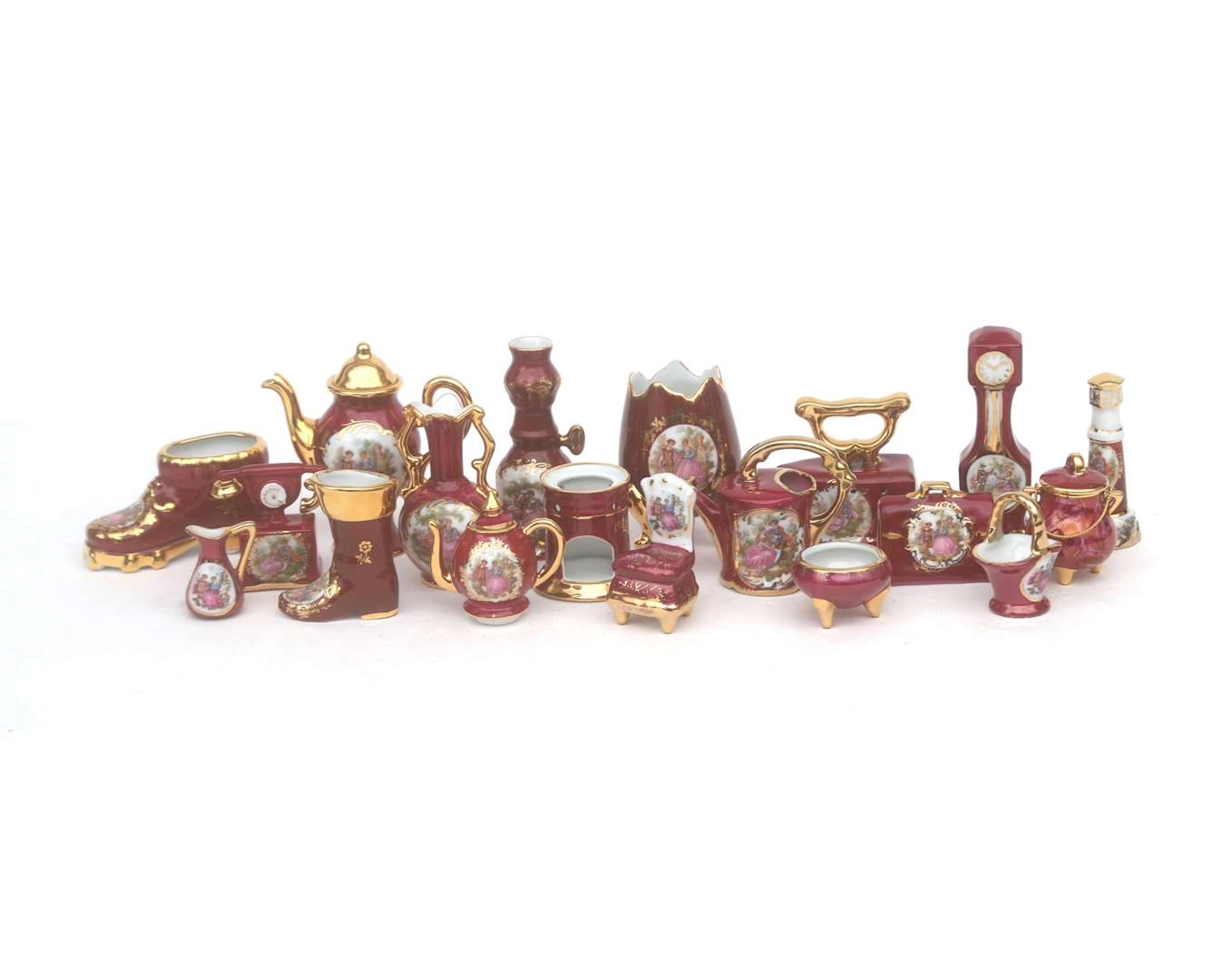 Twenty porcelain miniatures, Limoges, France, 20th century