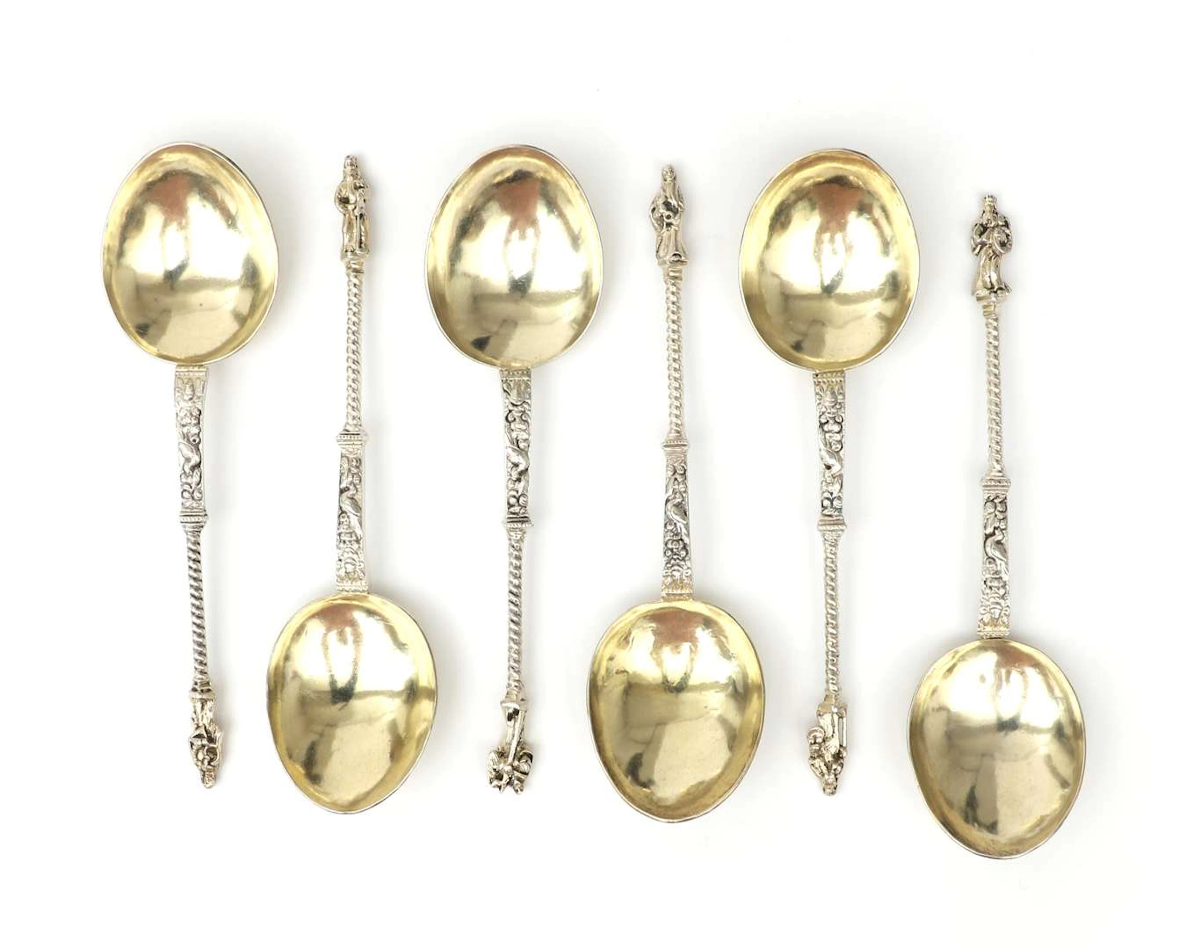 Six silver apostle spoons, the Netherlands, 20th century