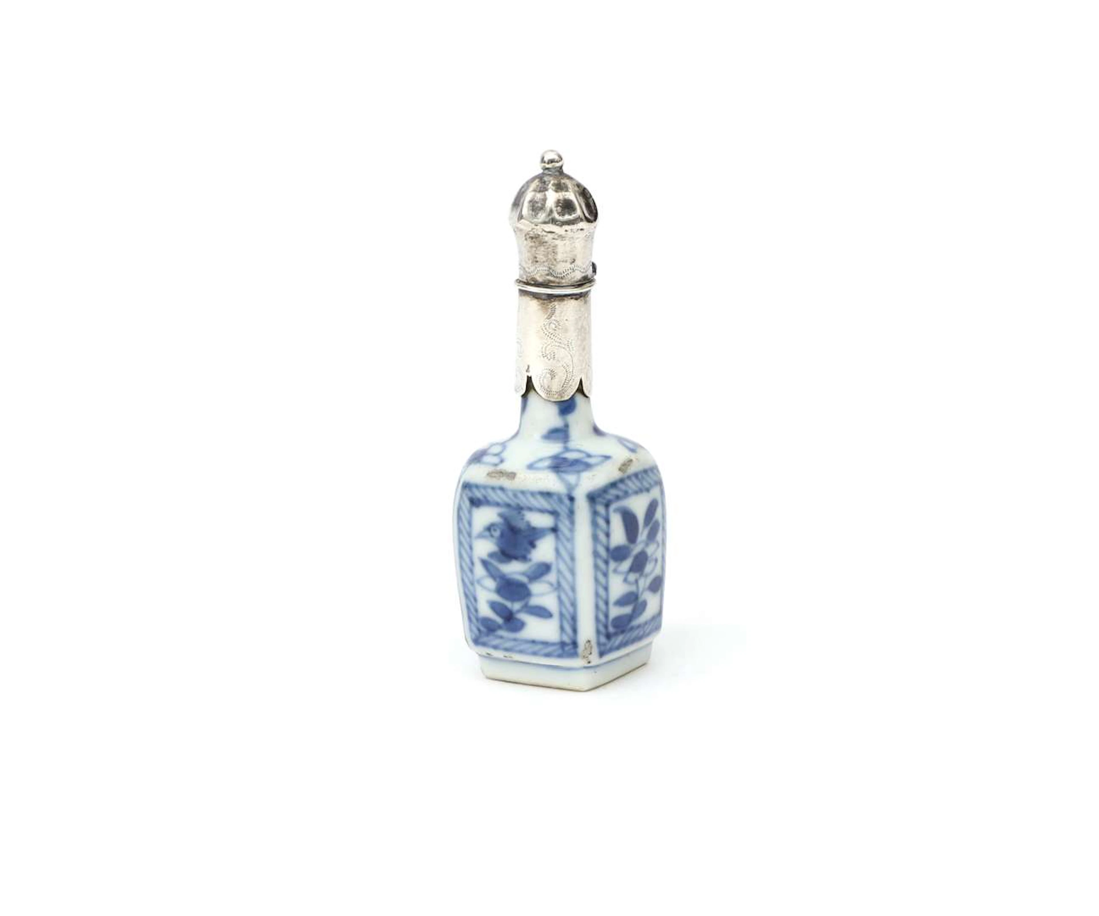 A miniature porcelain vase with a silver mount, China, Kangxi period