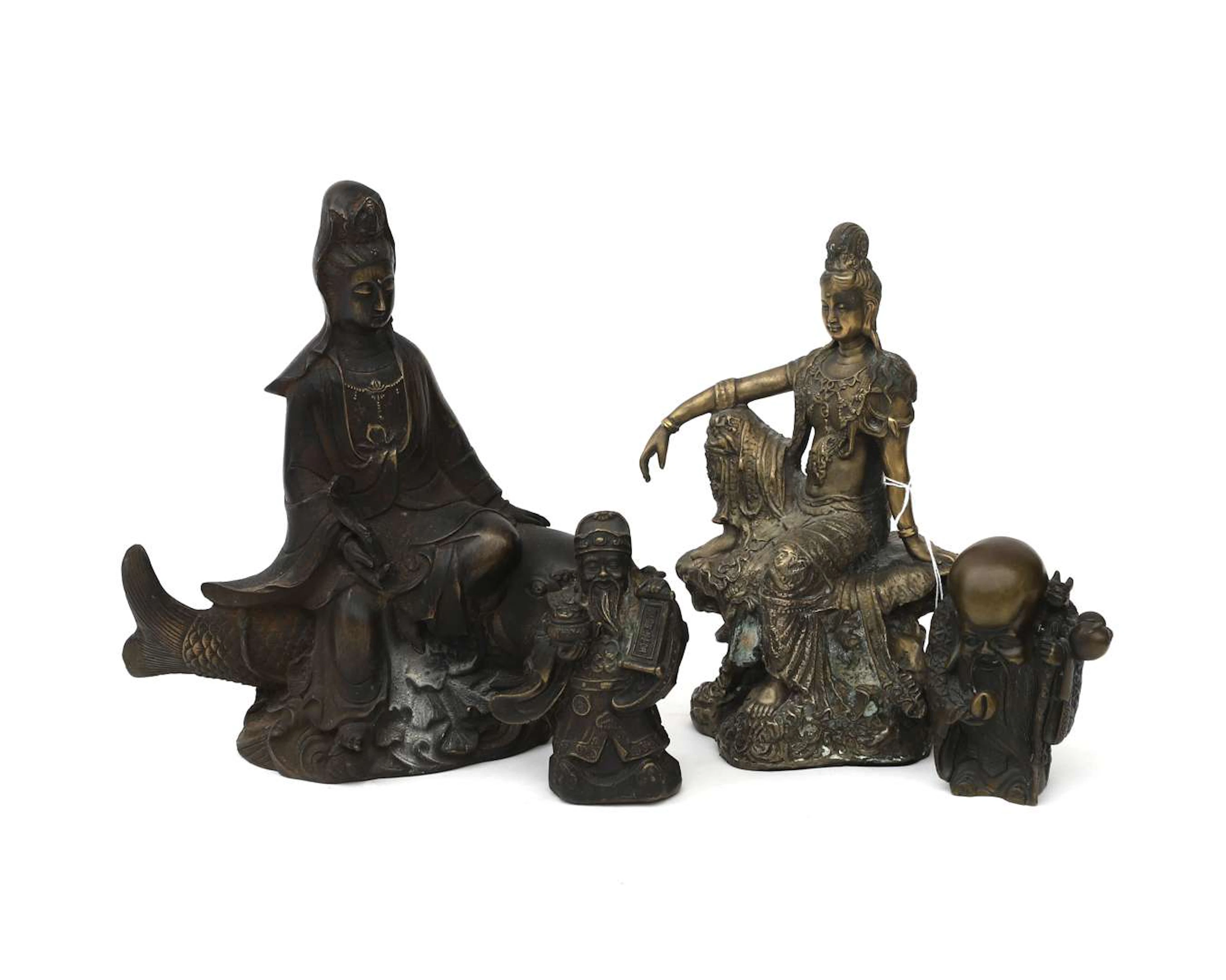 Four different Oriental bronze sculptures. 20th century