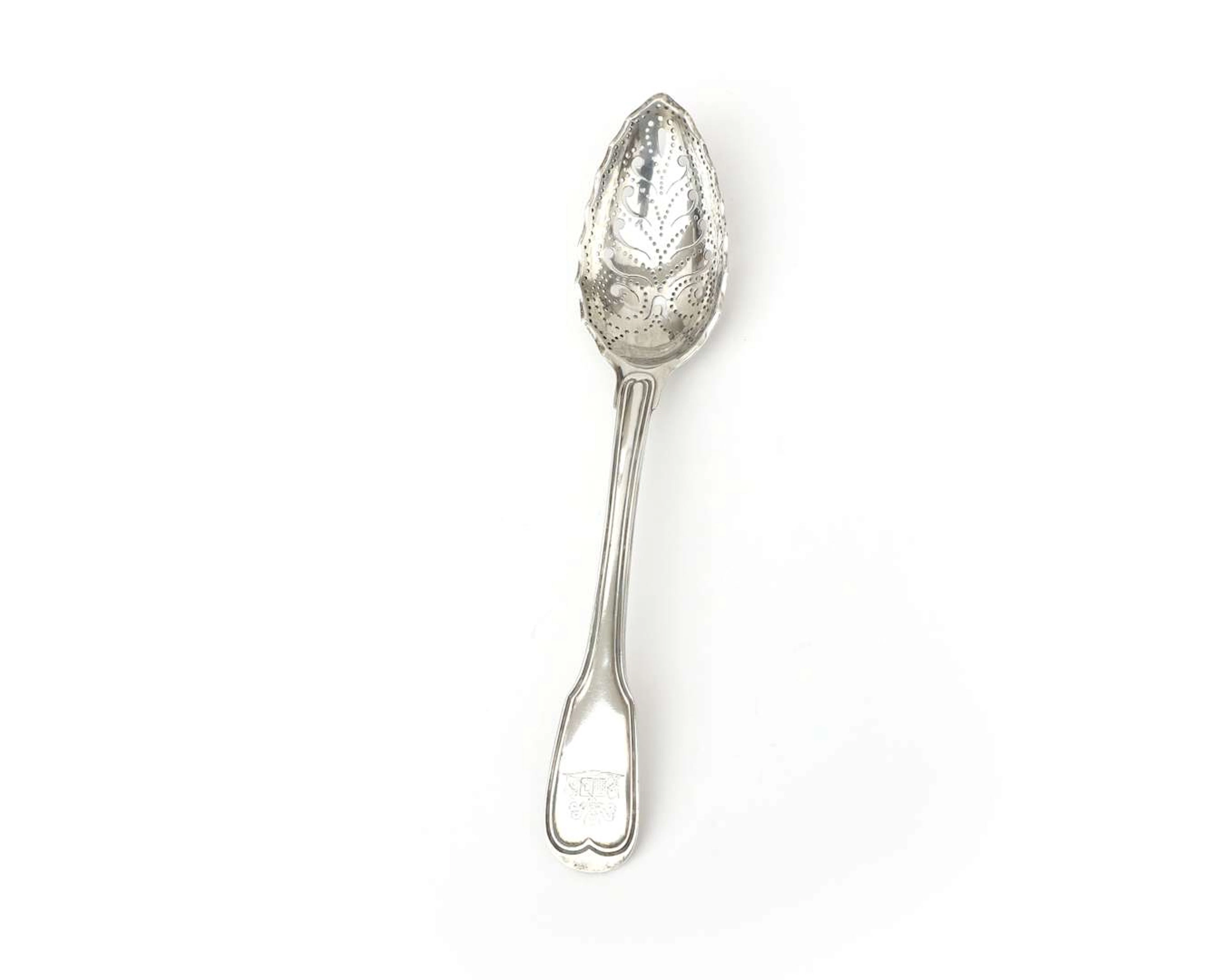 A silver spoon for wet fruit, Belgium, 19th century