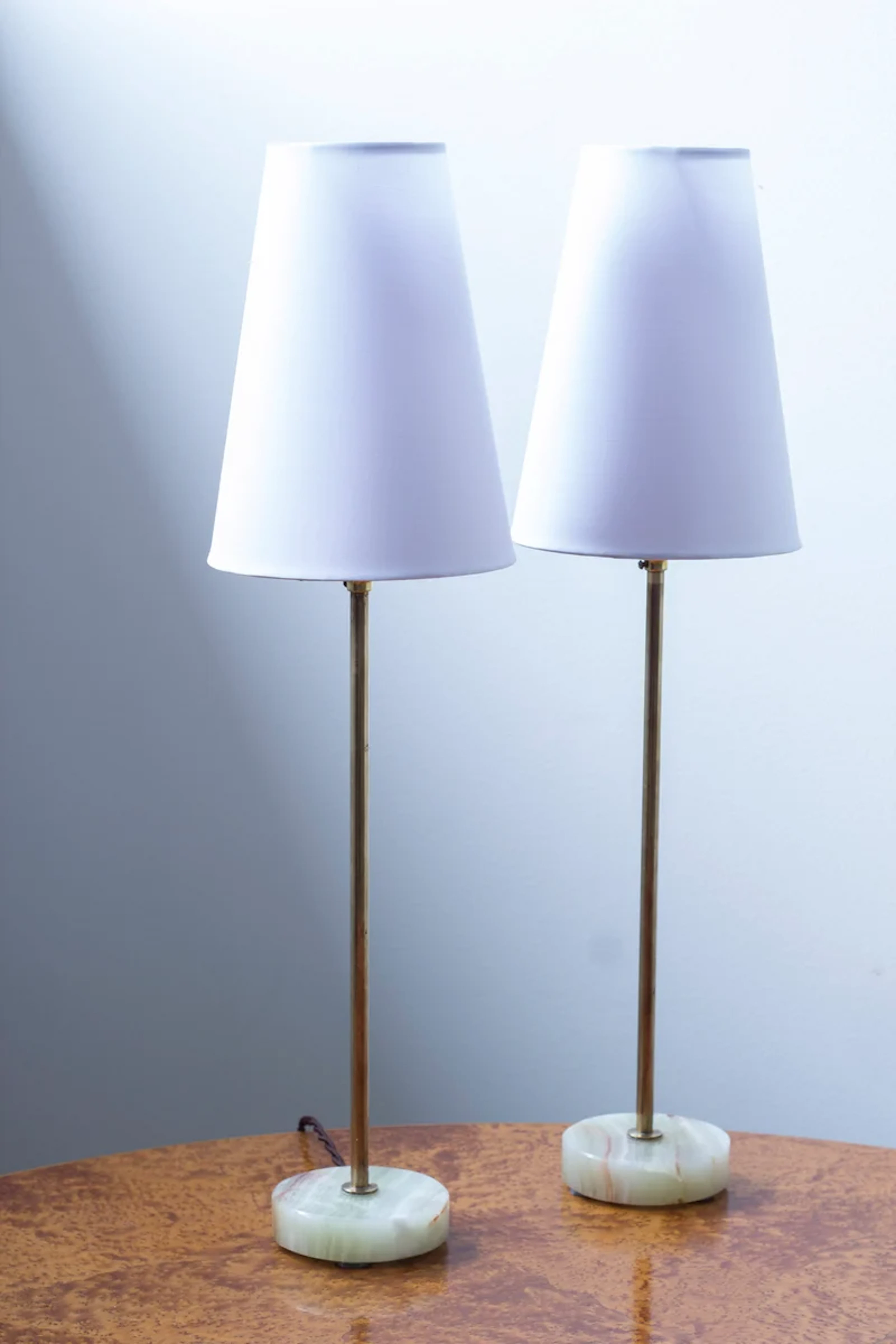 Swedish modern table lamps with onyx