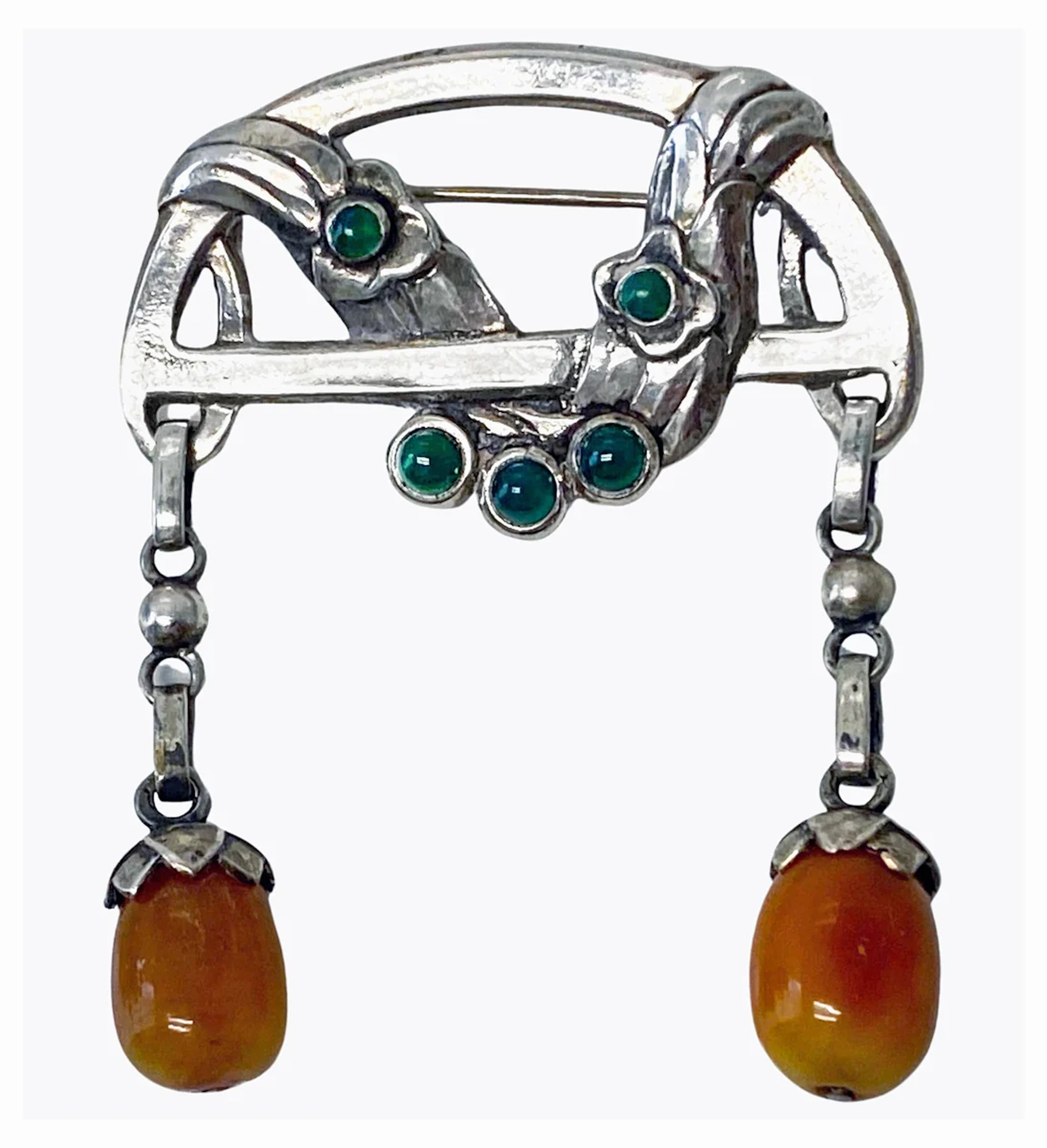 Antique early Georg Jensen Amber and Agate Brooch C.1908 design #8