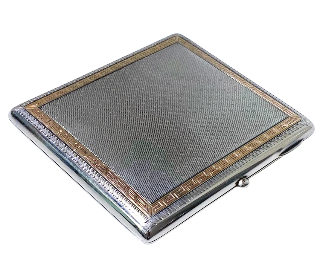 Art Deco Sterling and Gold cigarette case box Chester 1920