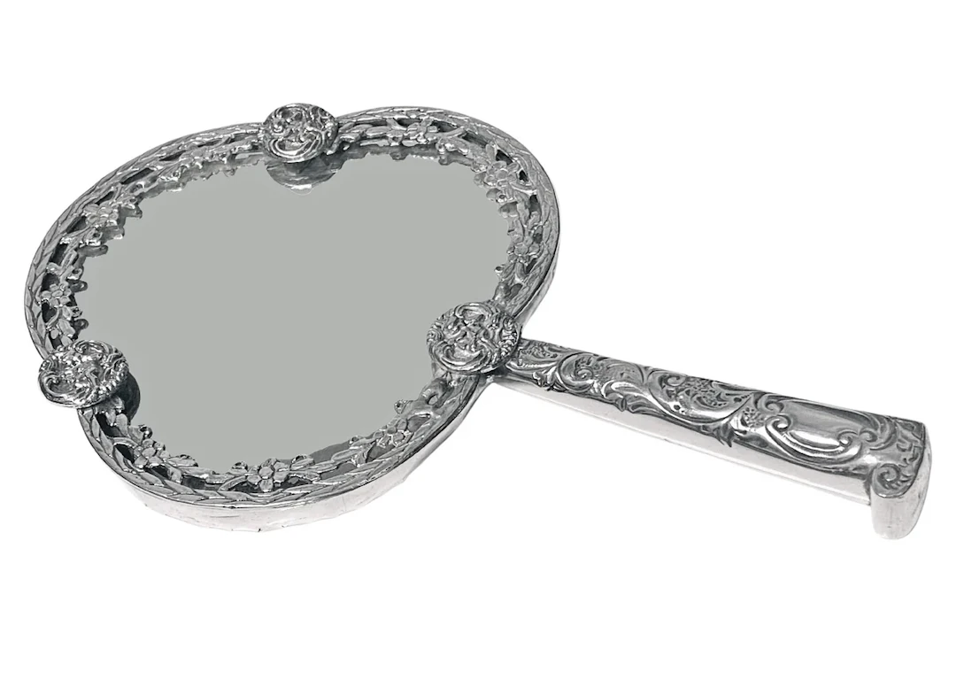 Unusual Antique silver hand mirror London1880 Robert Humphries