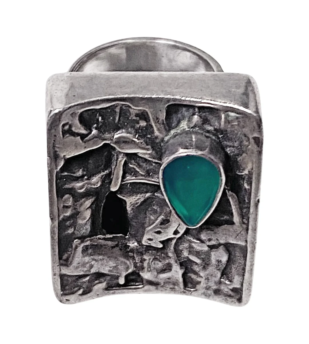 Rachel Gera abstract brutalist Modernist Sterling Ring, Israel, C.1975
