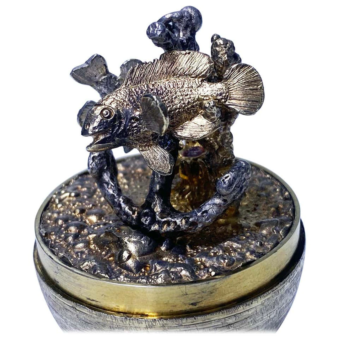Stuart Devlin Surprise Fish and Anchor Egg, Silver and Vermeil, London, 1977