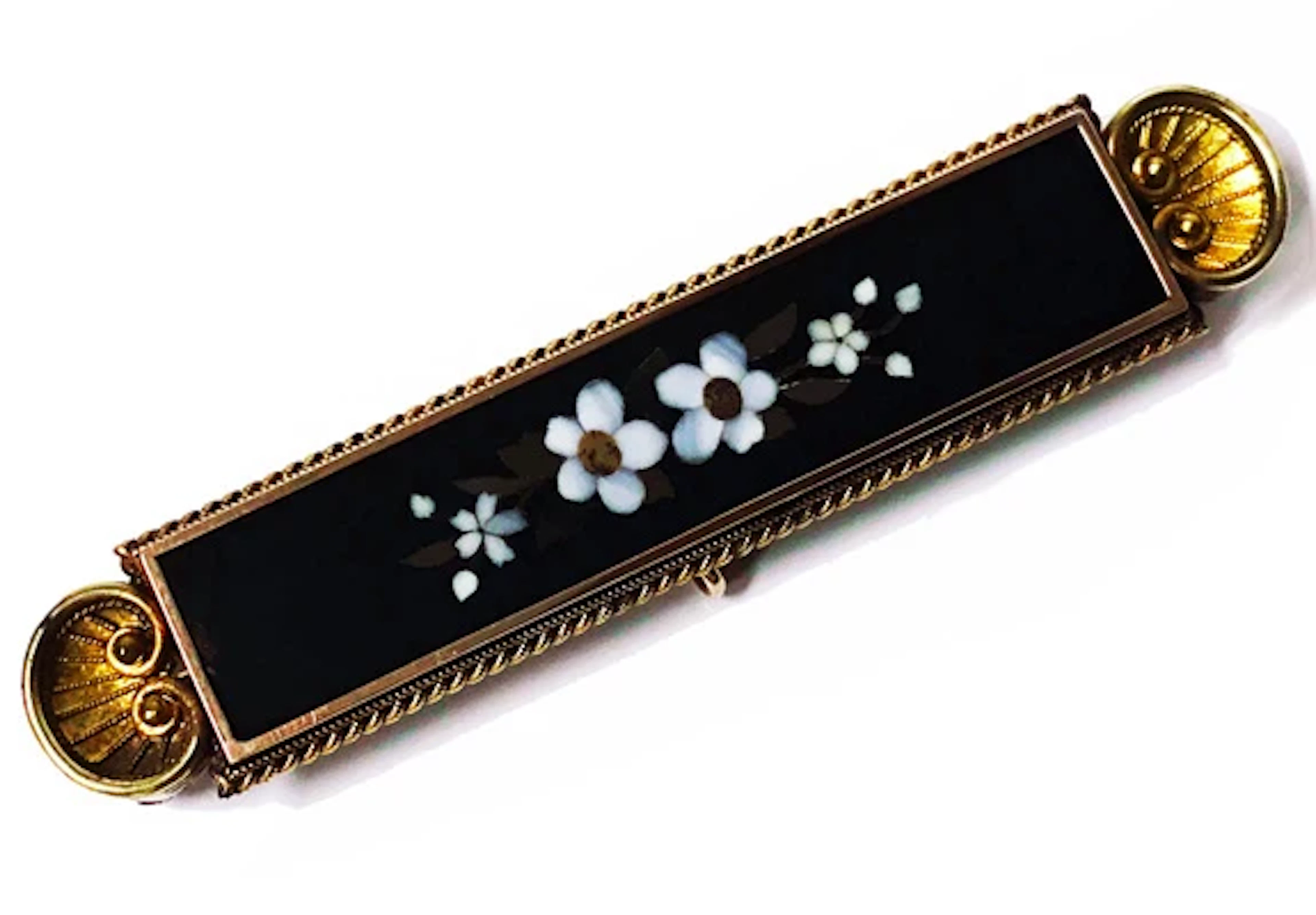 Gold Pietra Dura Brooch Pin, Italy C.1875
