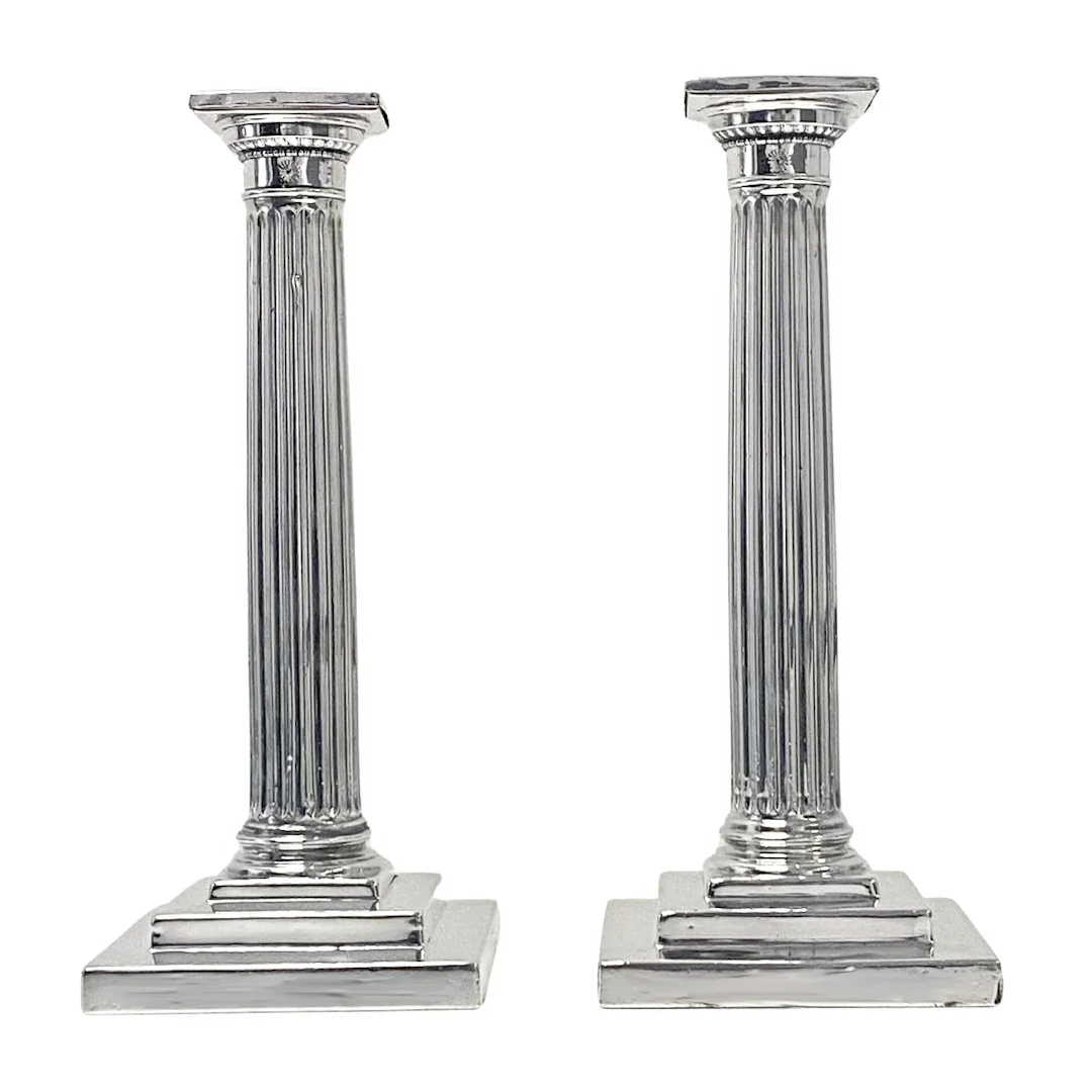 Pair of Antique Gorham Sterling Silver Column Candlesticks 1912