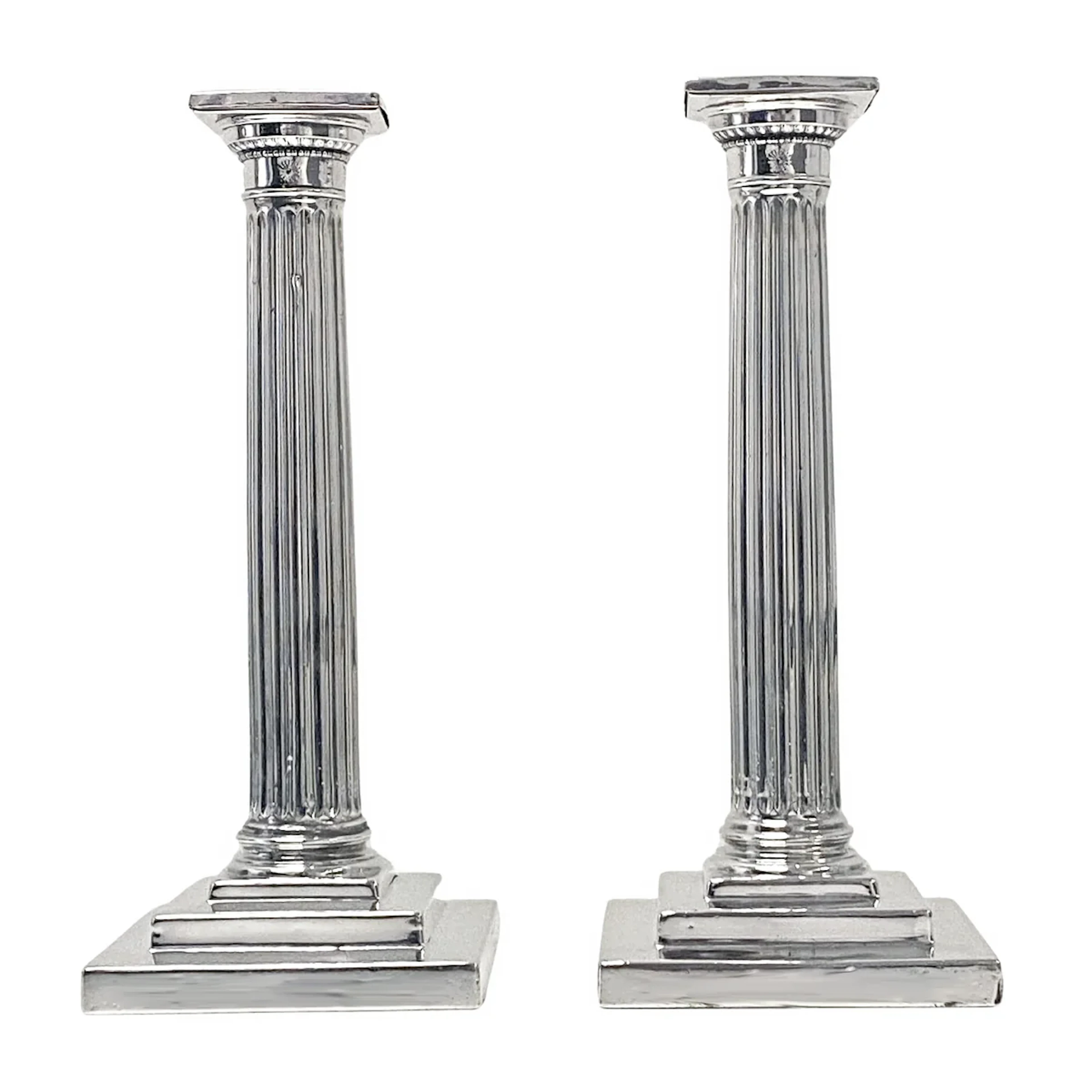 Pair of Antique Gorham Sterling Silver Column Candlesticks 1912