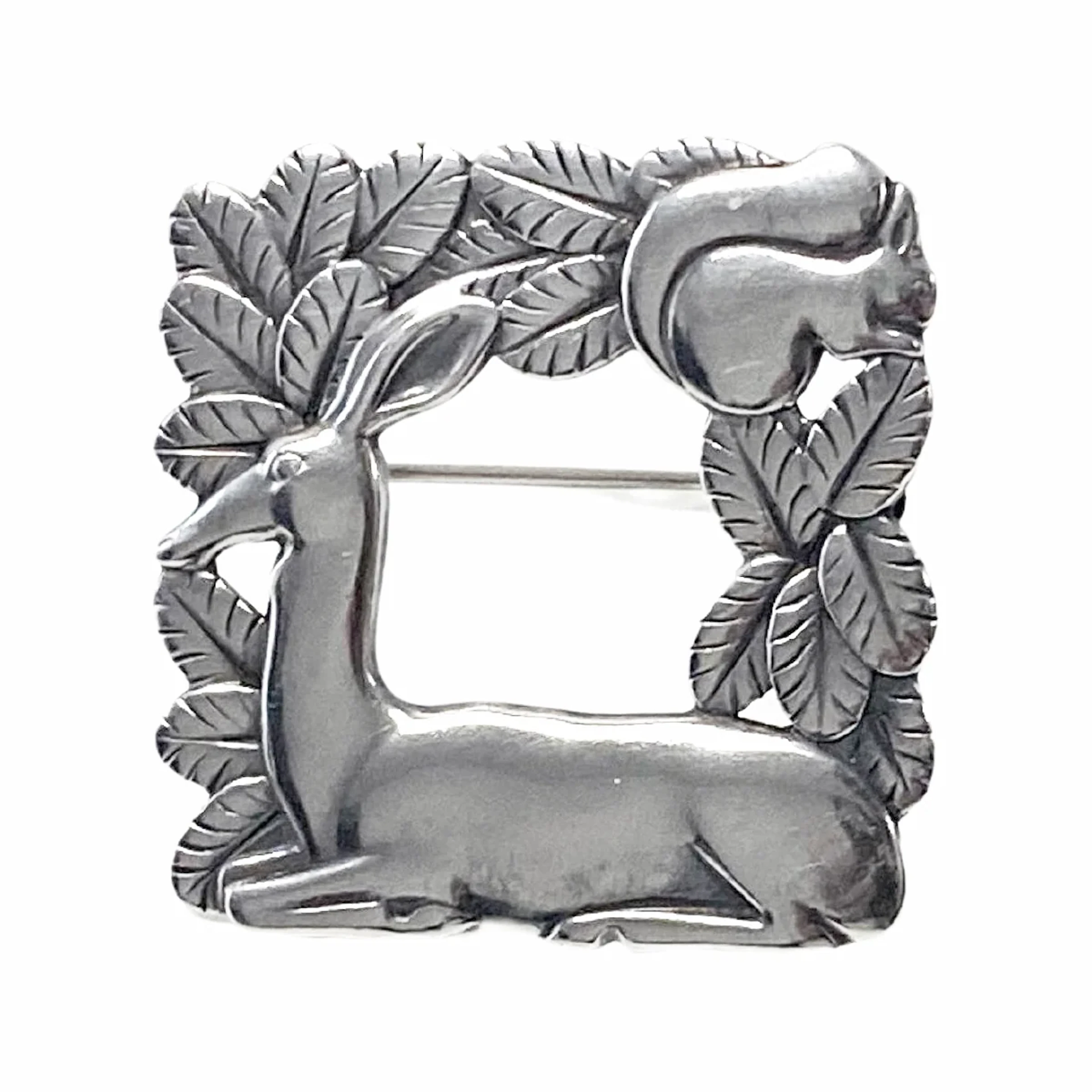 Georg Jensen Sterling Silver Deer and Squirrel Brooch #318