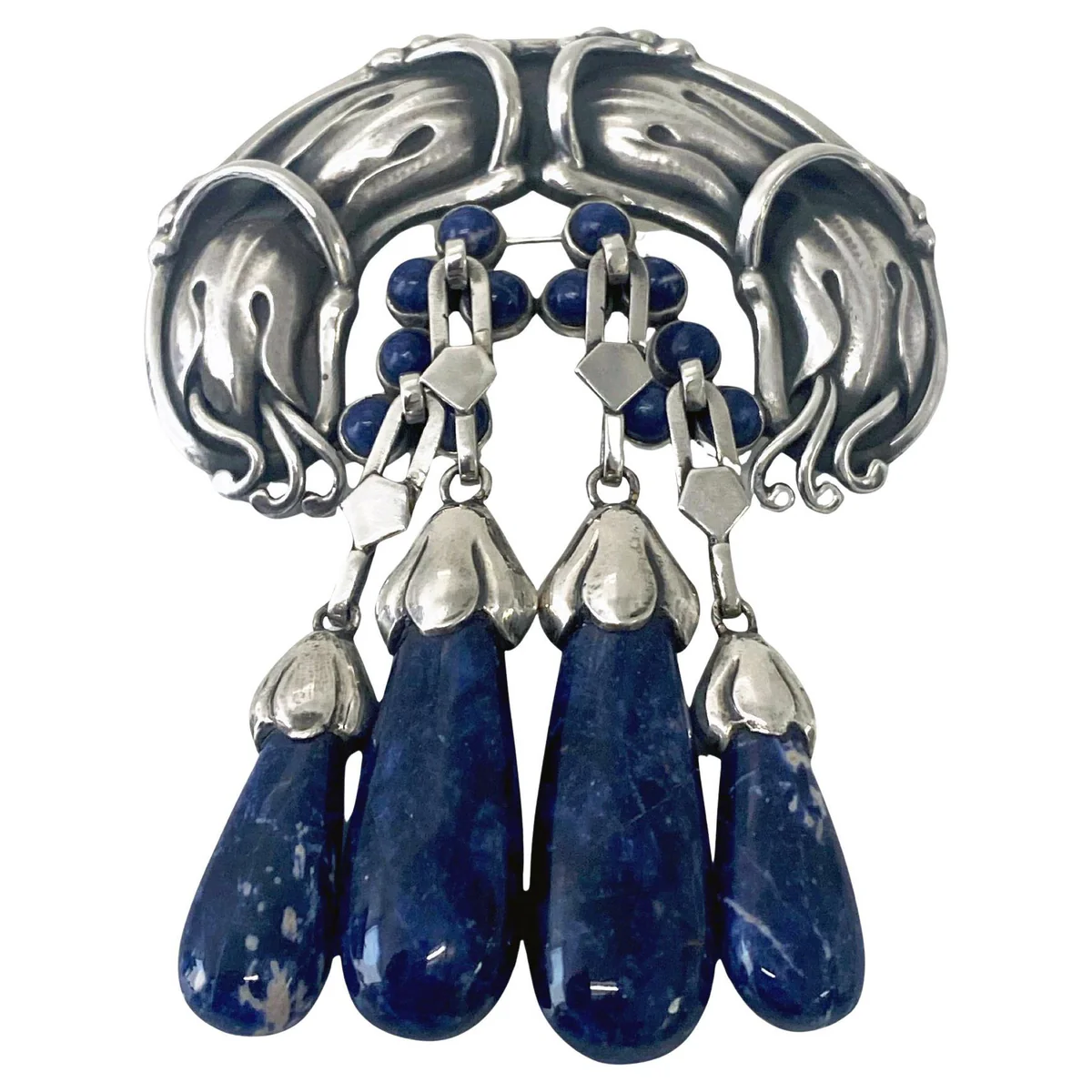 Georg Jensen Silver Lapis Lazuli Master Brooch, C.1930 Large Rare