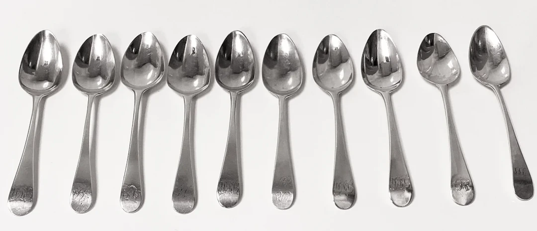 Set 10 Georgian Silver Teaspoons London 1801-13 mixed Peter Ann and