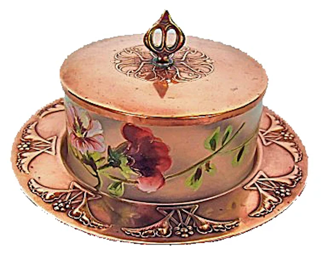 WMF Dish Art Nouveau Jugendstil Secessionist painted glass copper Dish