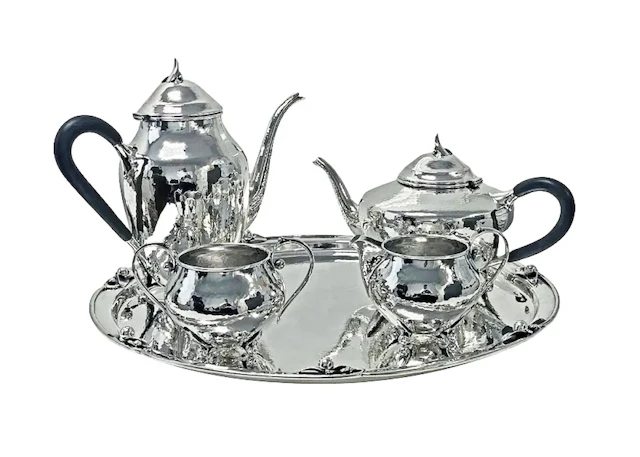 Carl Poul Petersen Sterling Silver Tea and Coffee Set with Tray C.1930