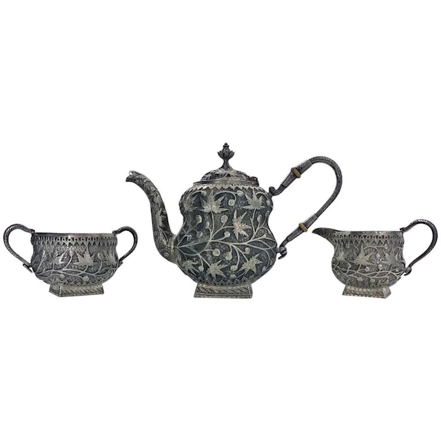 Antique Kashmir India Silver Tea Set Srinagar, circa 1910