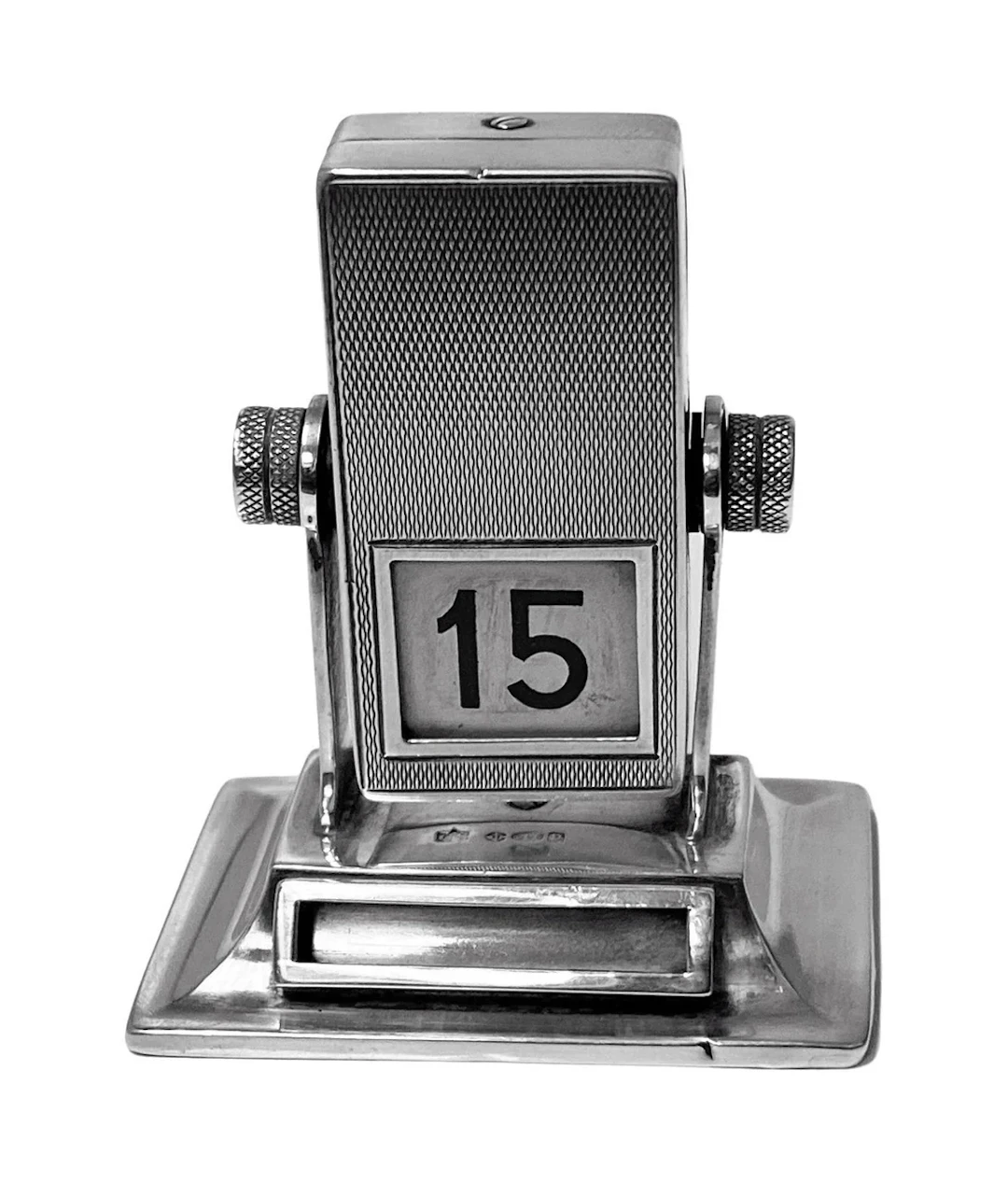Rare English Sterling silver mechanical rotating desk calendar, London