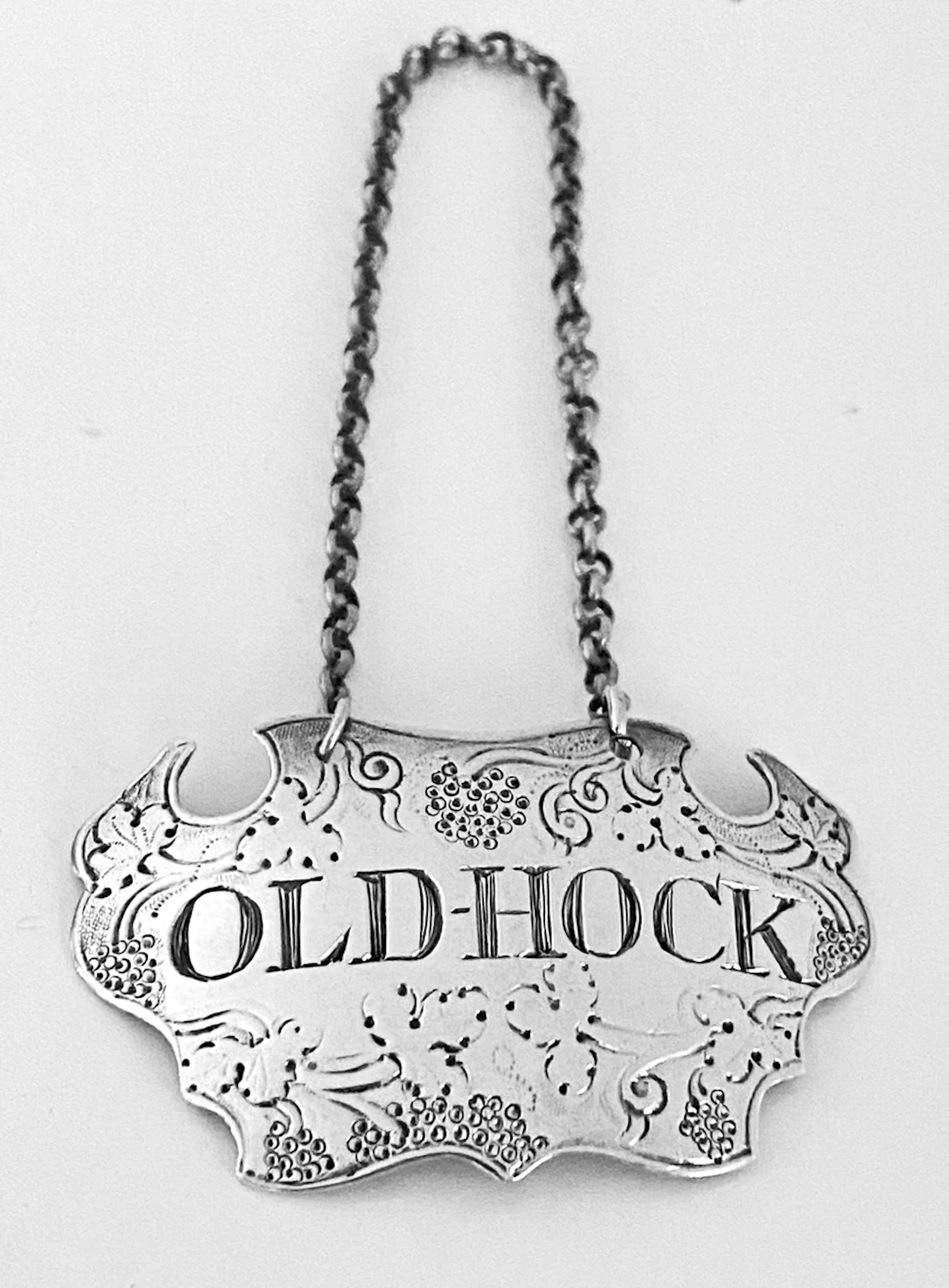 George III silver Wine Label Old Hock London C.1790 John Rich