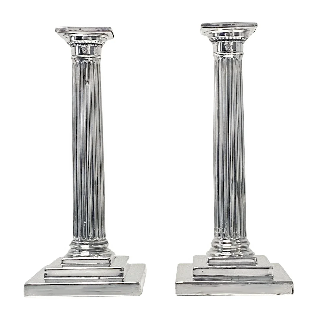 Pair of Antique Gorham Sterling Silver Column Candlesticks 1912