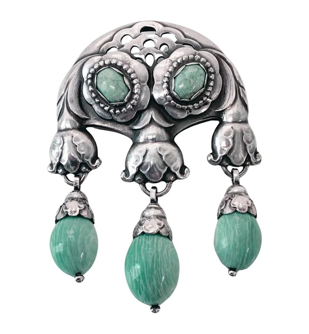 Georg Jensen large rare design Silver Amazonite Master Brooch C.1933