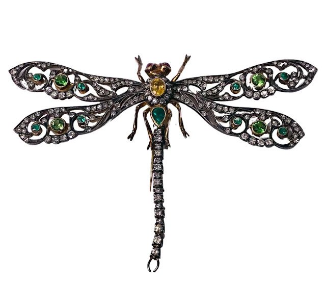 Antique Gold Gem set Dragon Fly Brooch European C.1910.