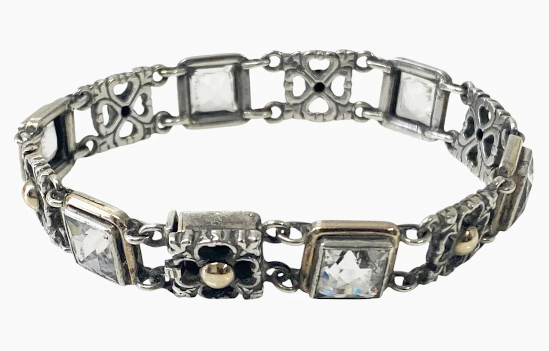 Sibyl Dunlop Signed Rock Crystal Sterling and Gold Bracelet C.1960