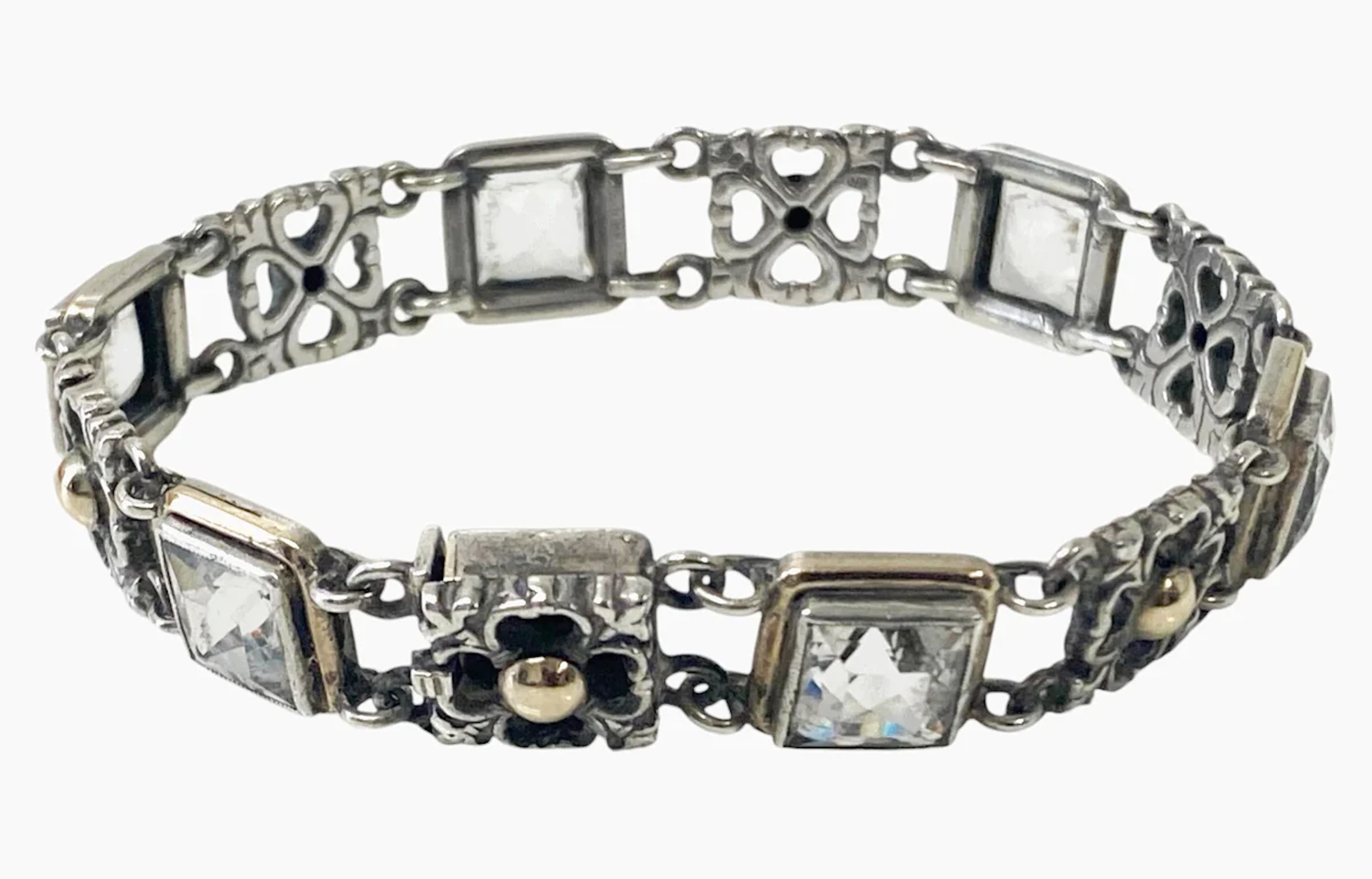 Sibyl Dunlop Signed Rock Crystal Sterling and Gold Bracelet C.1960