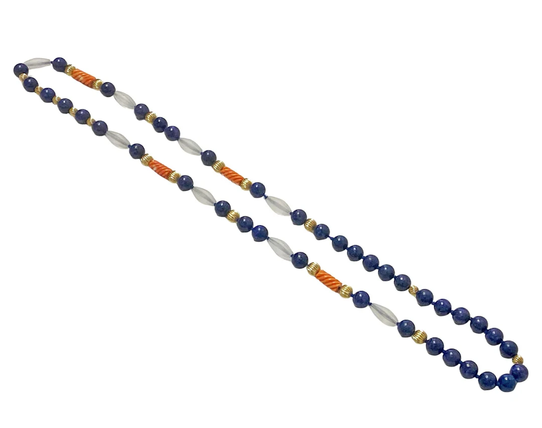 Lapis Lazuli, Rock Crystal, and 14K Gold Necklace