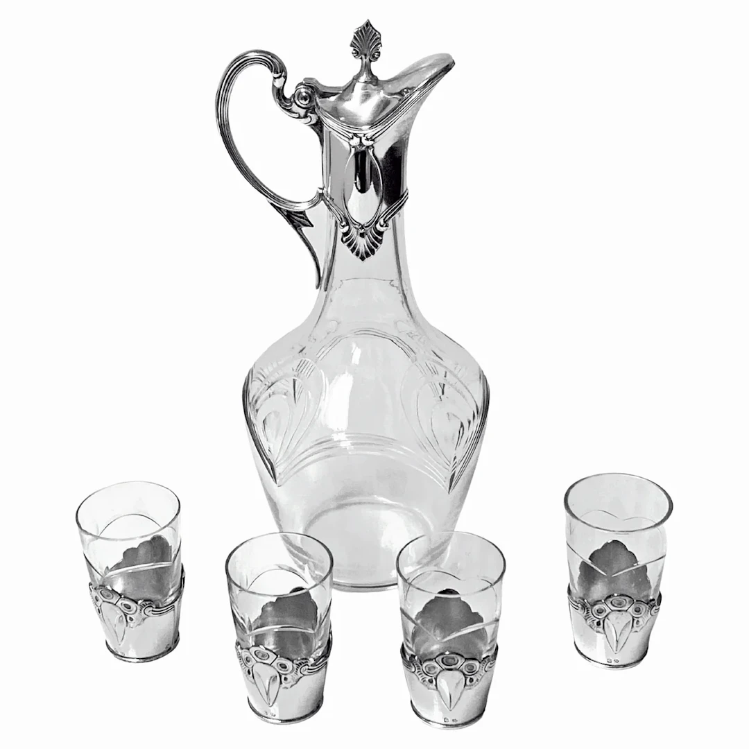 WMF Art Nouveau cut glass and silverplate Liqueur Set C.1900
