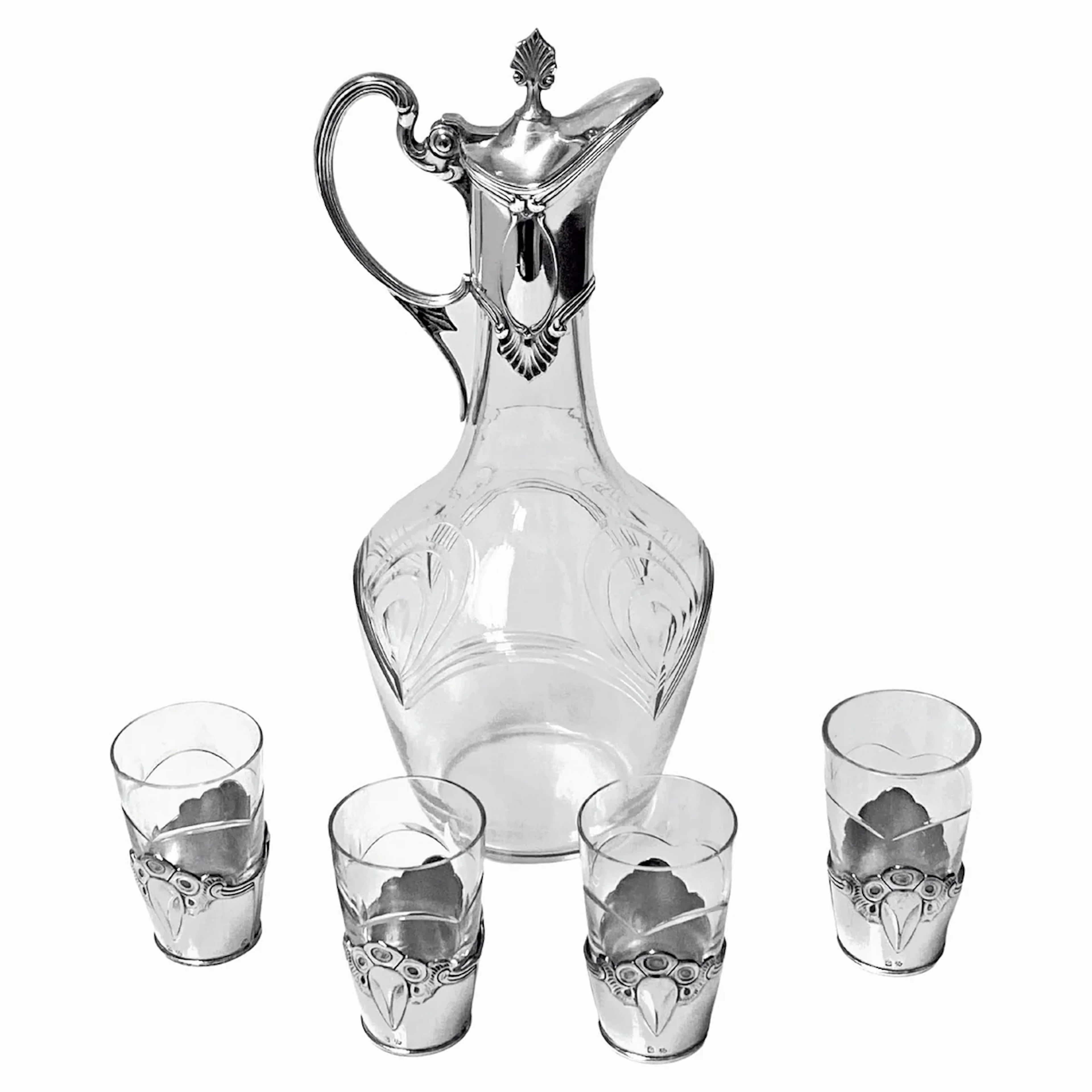 WMF Art Nouveau cut glass and silverplate Liqueur Set C.1900