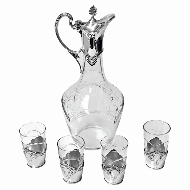 WMF Art Nouveau cut glass and silverplate Liqueur Set C.1900