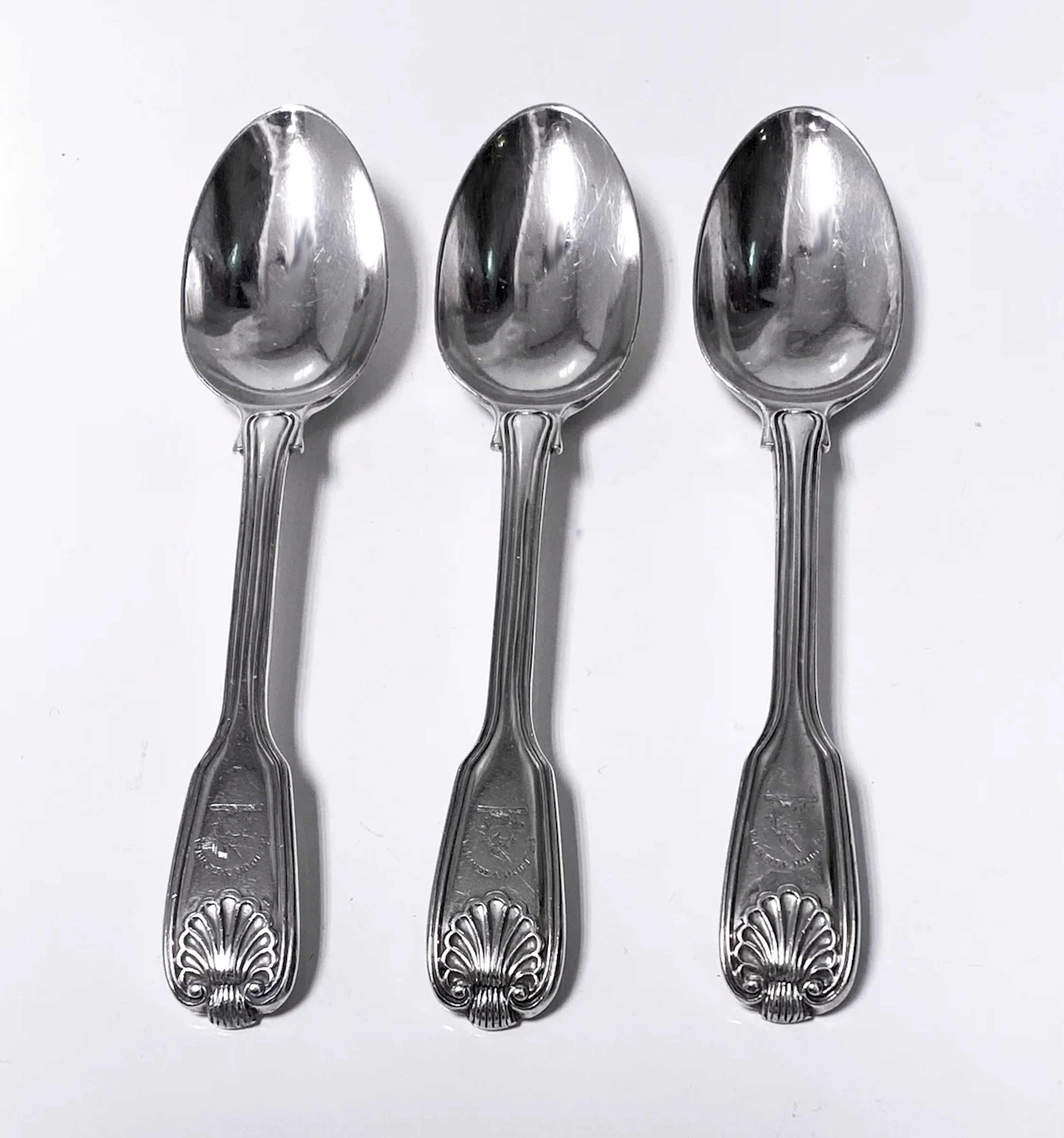 Three Fiddle Thread Shell large Teaspoons London 1836 Mary Chawner.