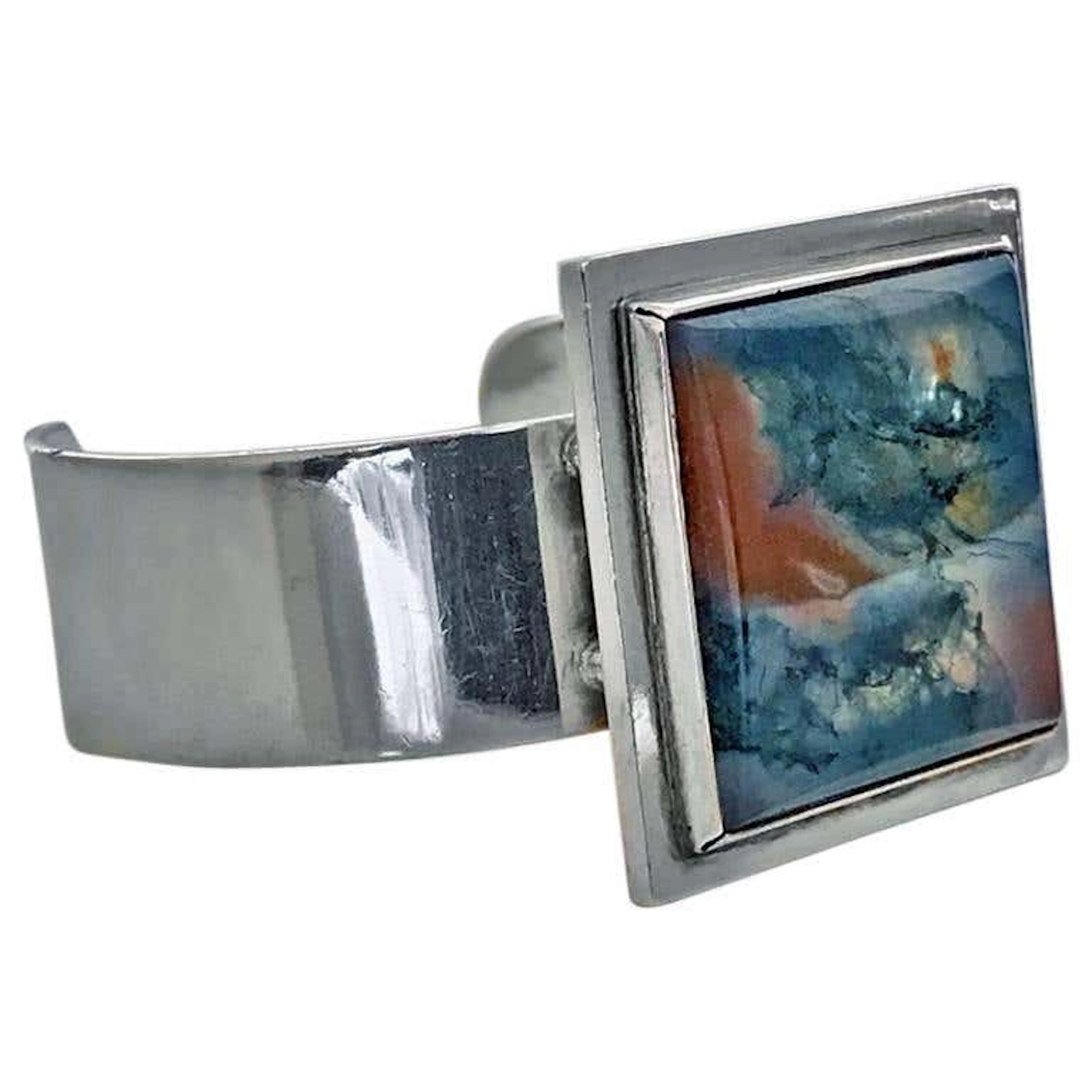 Sterling Silver Moss Agate Bangle