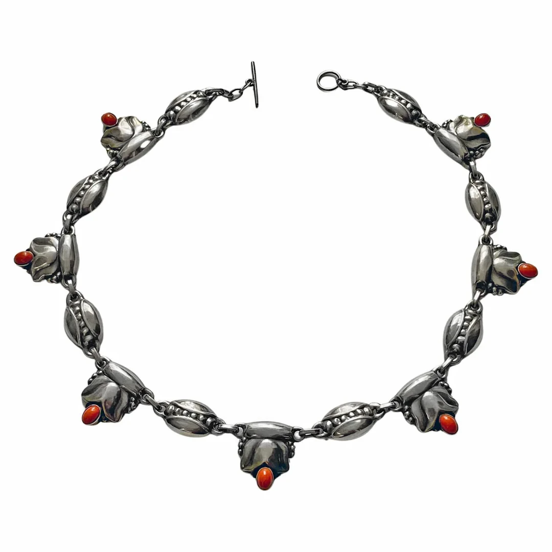 Georg Jensen rare design Sterling Silver Coral Necklace C.1930