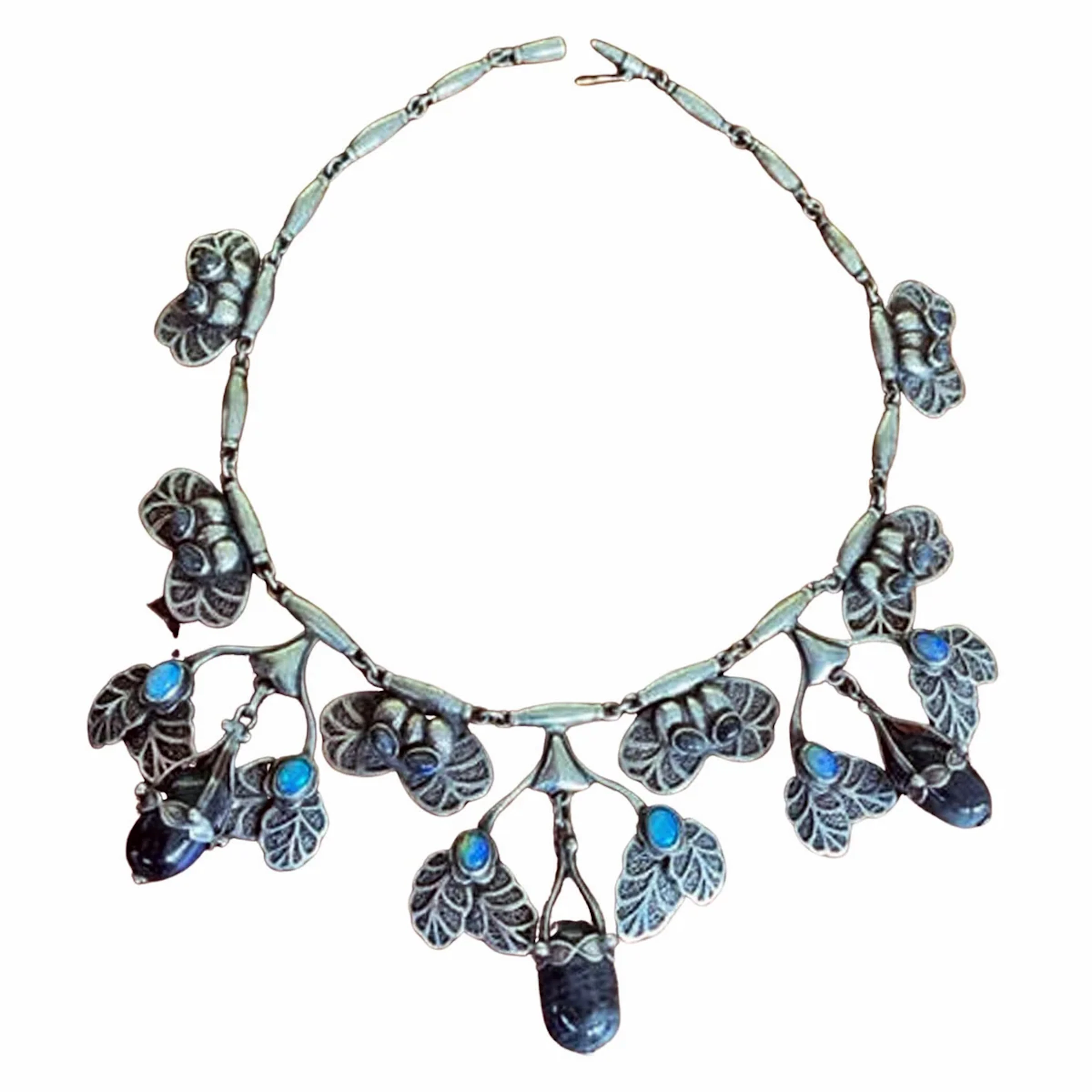 Important early Georg Jensen Labradorite and Opal Necklace 1915-1927.
