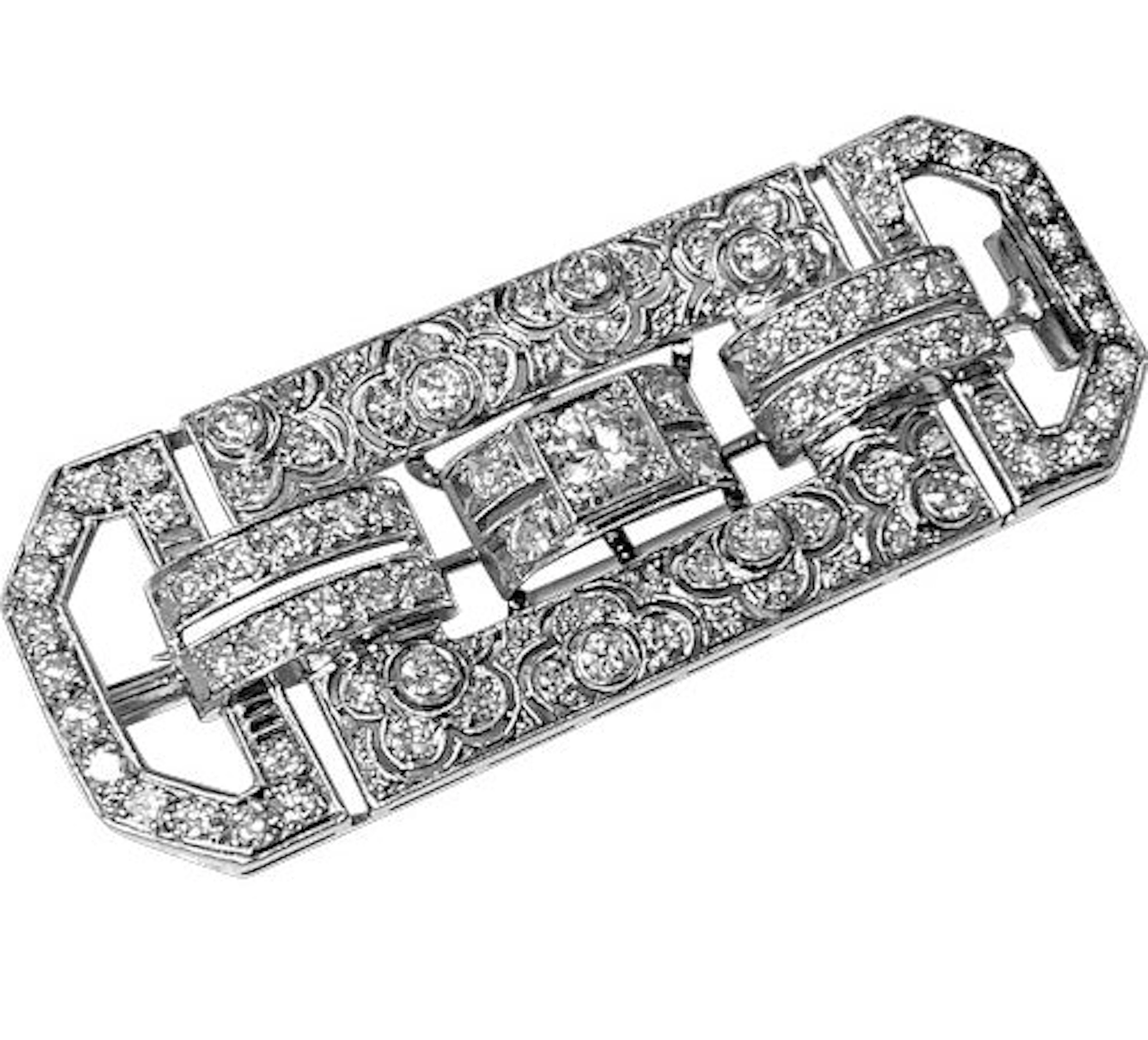 Large Art Deco Diamond and Platinum Brooch C.1925
