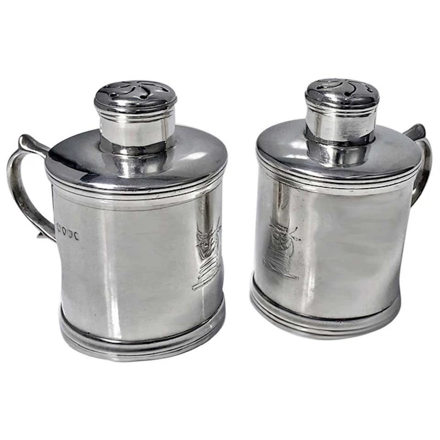 Miniature Silver Tankard Peppers Casters, M. Goldstein London, 1885